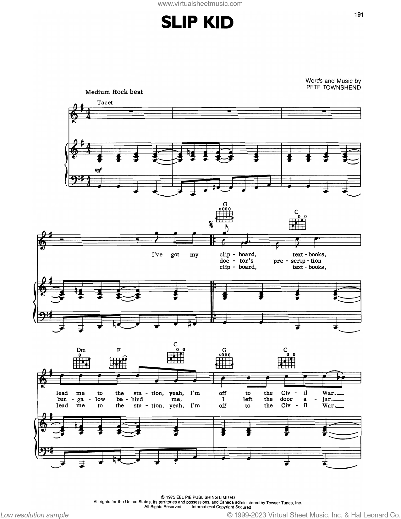 Slip Kid sheet music for voice, piano or guitar (PDF)