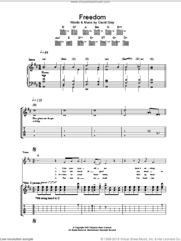 David Gray Freedom Sheet Music For Guitar Tablature Pdf