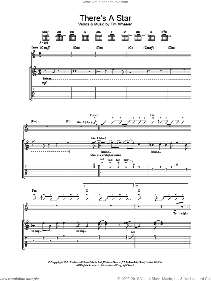 There's A Star sheet music for guitar (tablature) (PDF)