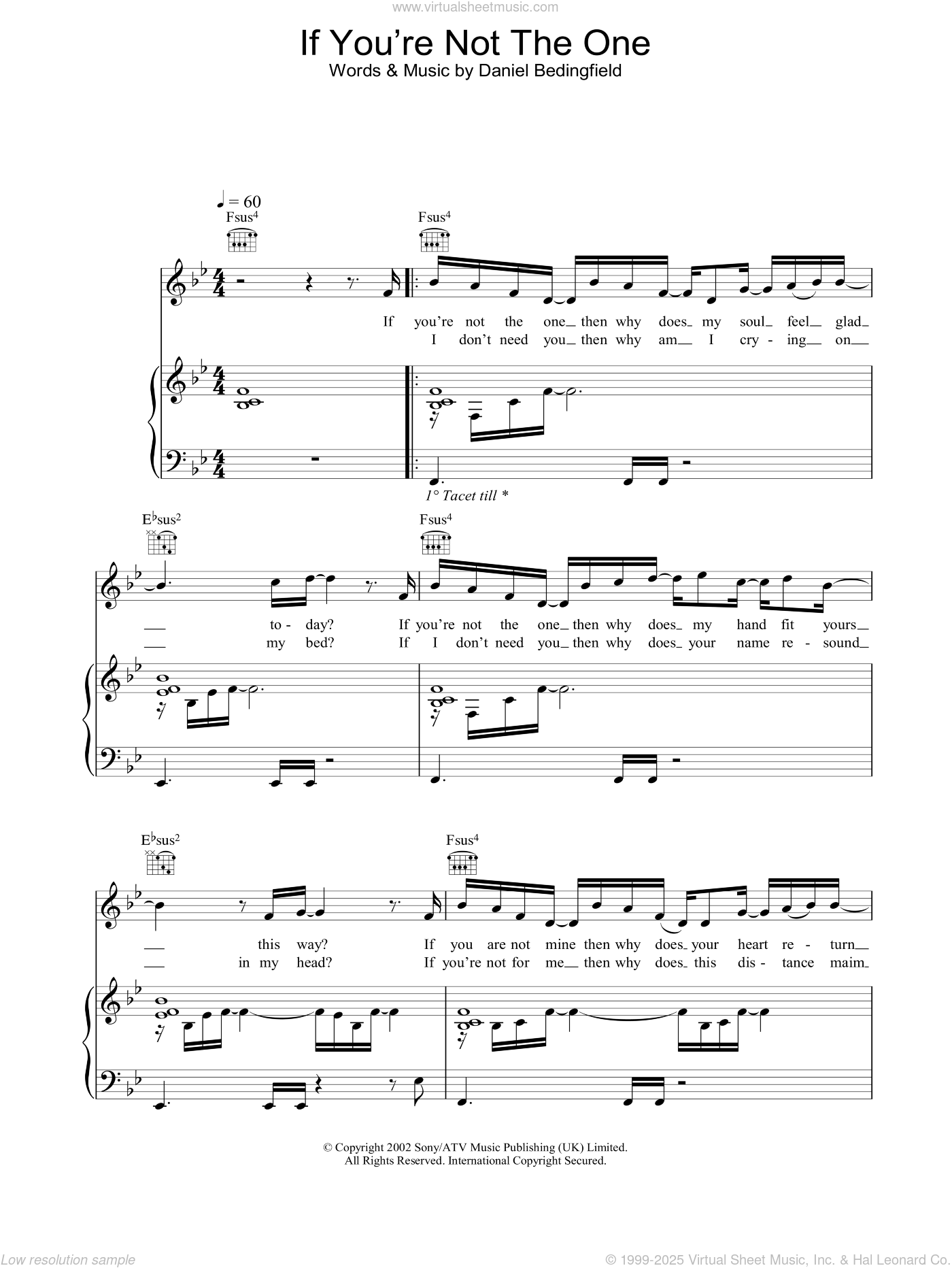 If You're Not The One sheet music for voice, piano or guitar