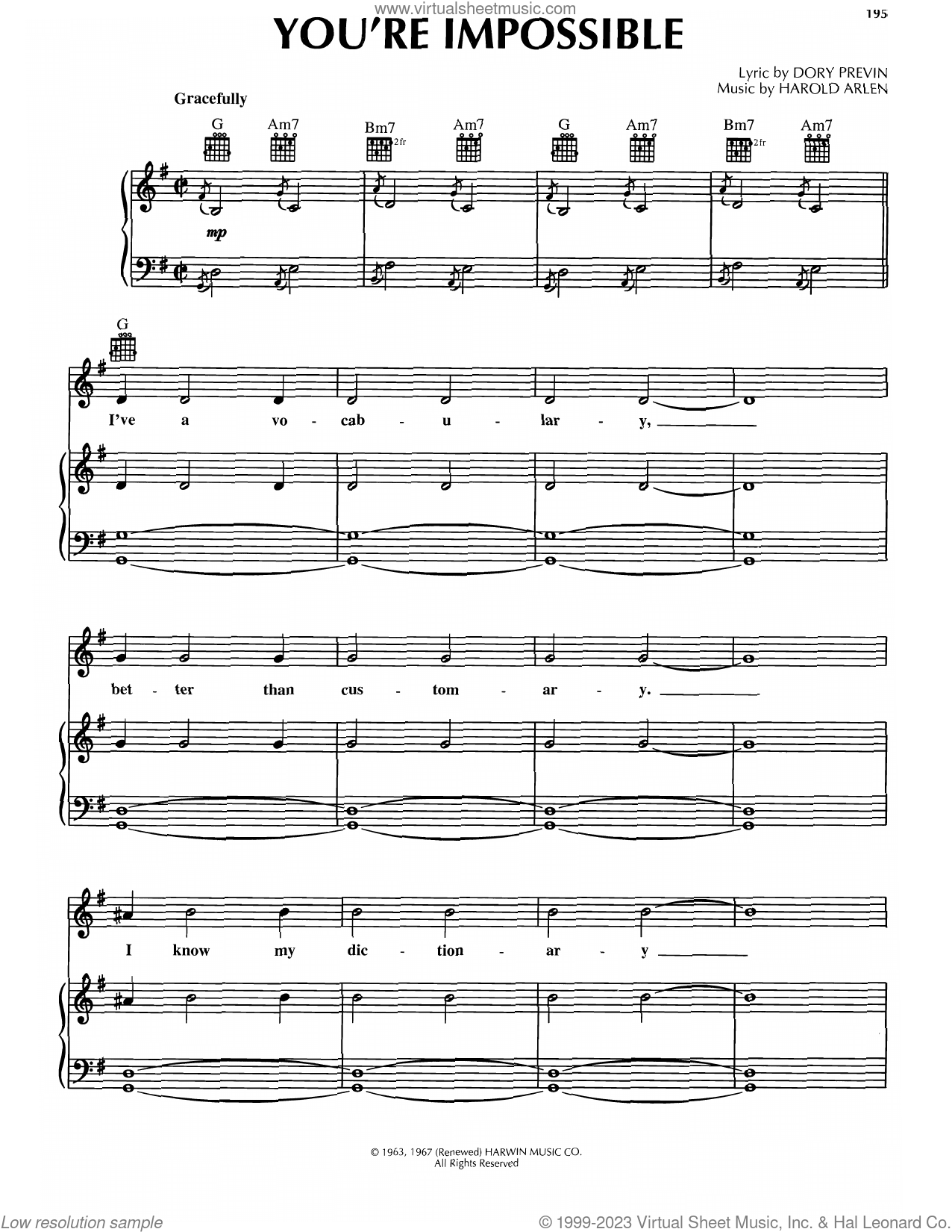 You're Impossible sheet music for voice, piano or guitar (PDF)