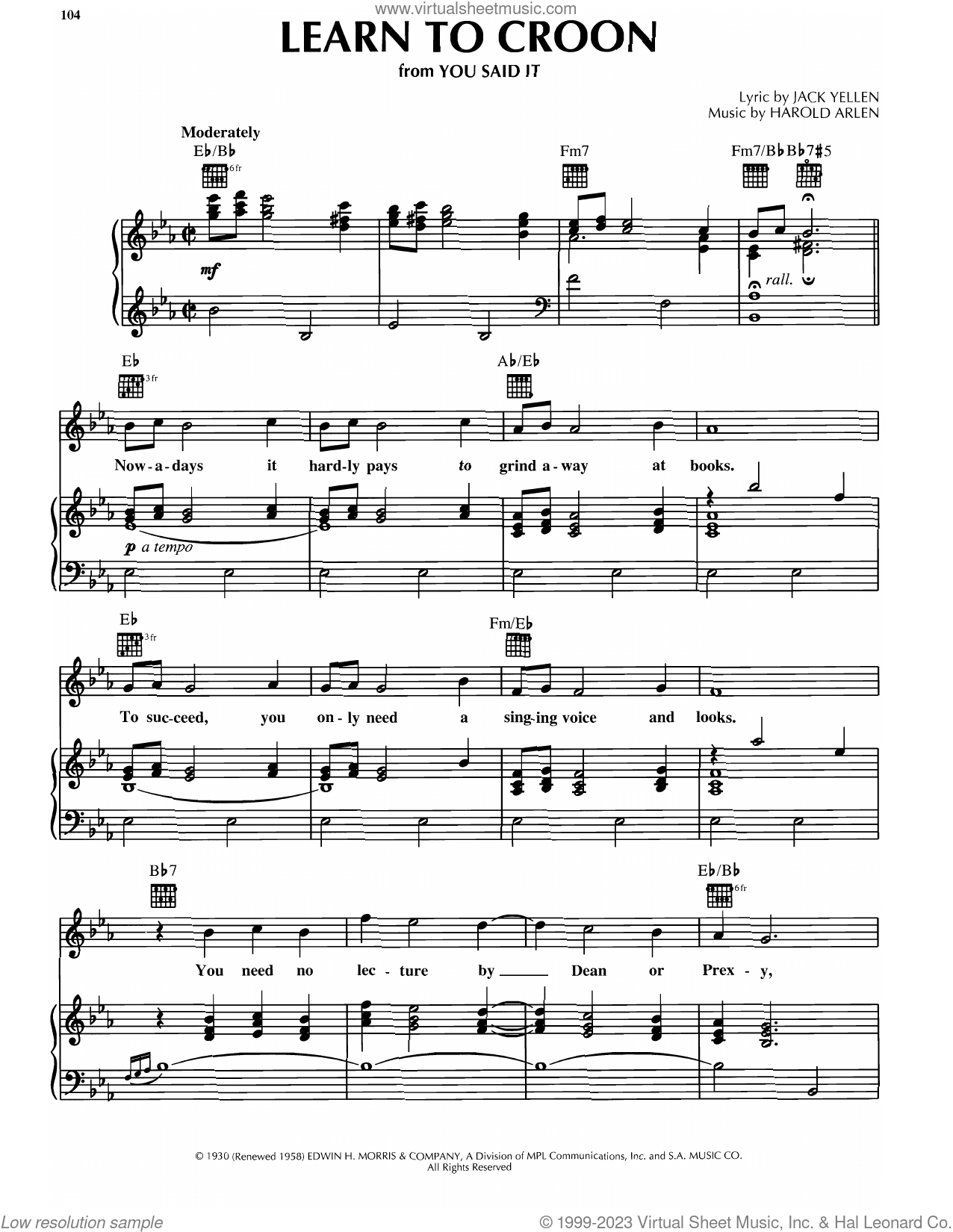 Learn To Croon sheet music for voice, piano or guitar (PDF)