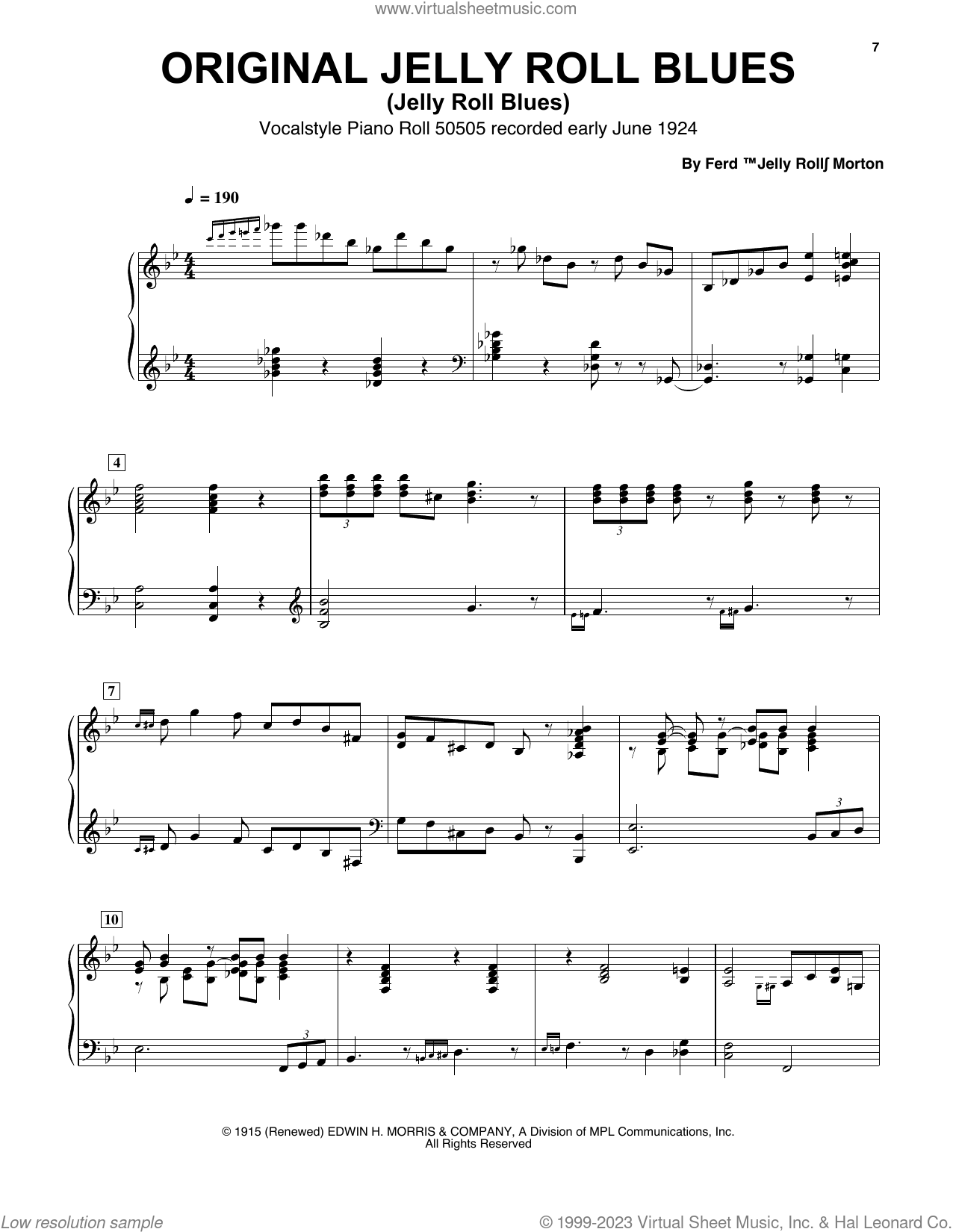 Jelly Roll Blues sheet music for piano solo (transcription) (PDF)