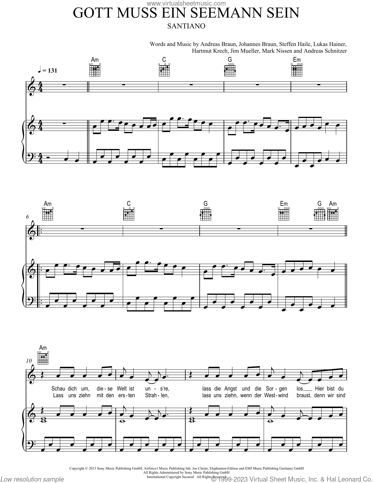 Gott muss ein Seemann sein sheet music for voice, piano or guitar