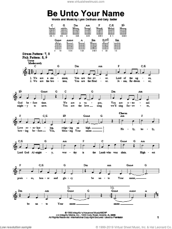 Be Unto Your Name sheet music for guitar solo (chords) (PDF)