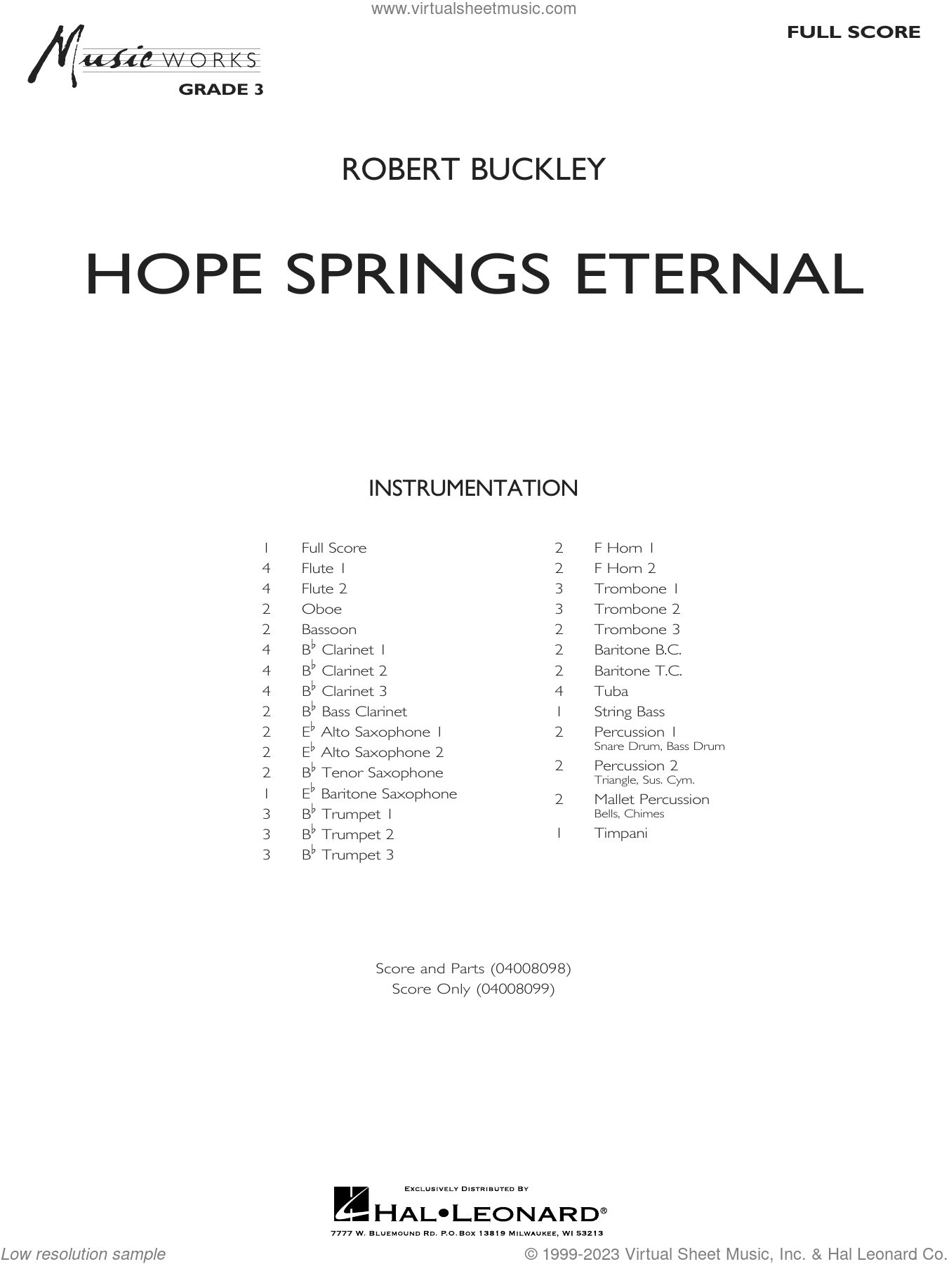 Hope Springs Eternal sheet music collection) for concert band