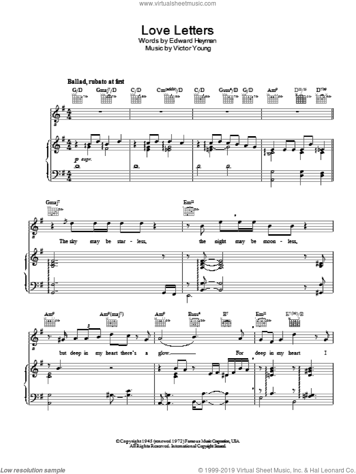 Love Letters sheet music for voice, piano or guitar v2