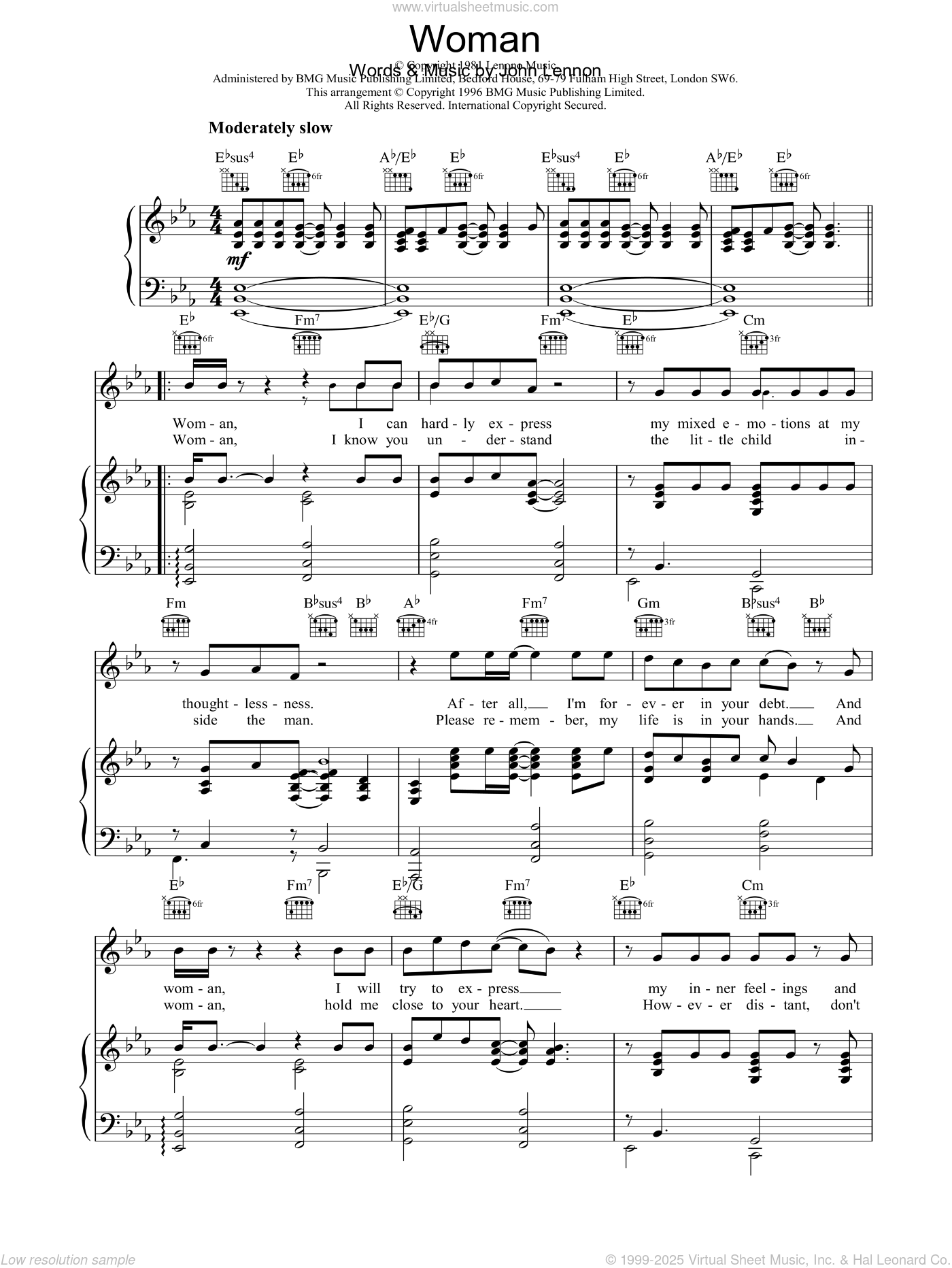 Woman sheet music for voice, piano or guitar (PDF) v2