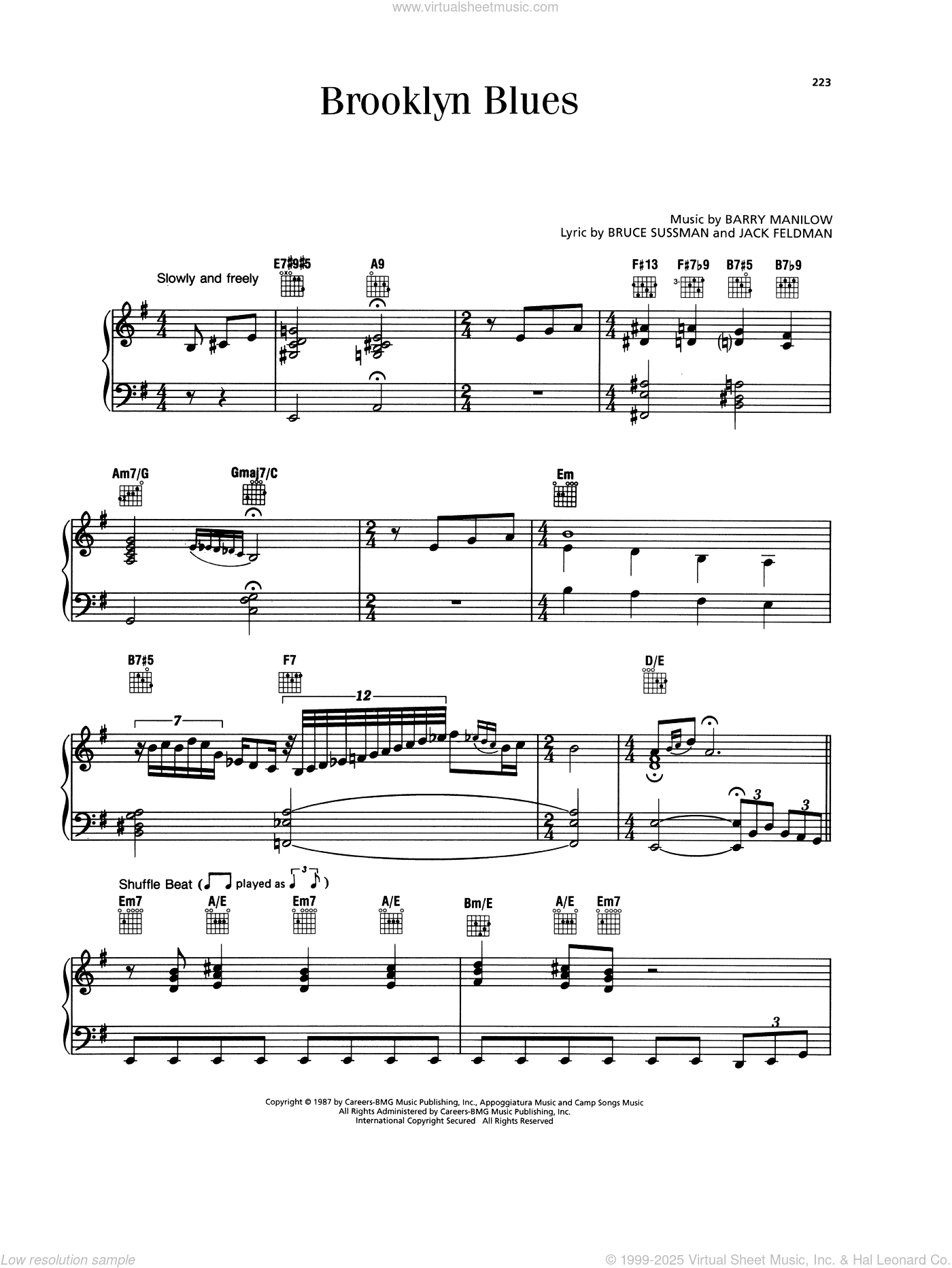 Brooklyn Blues sheet music for voice, piano or guitar (PDF)
