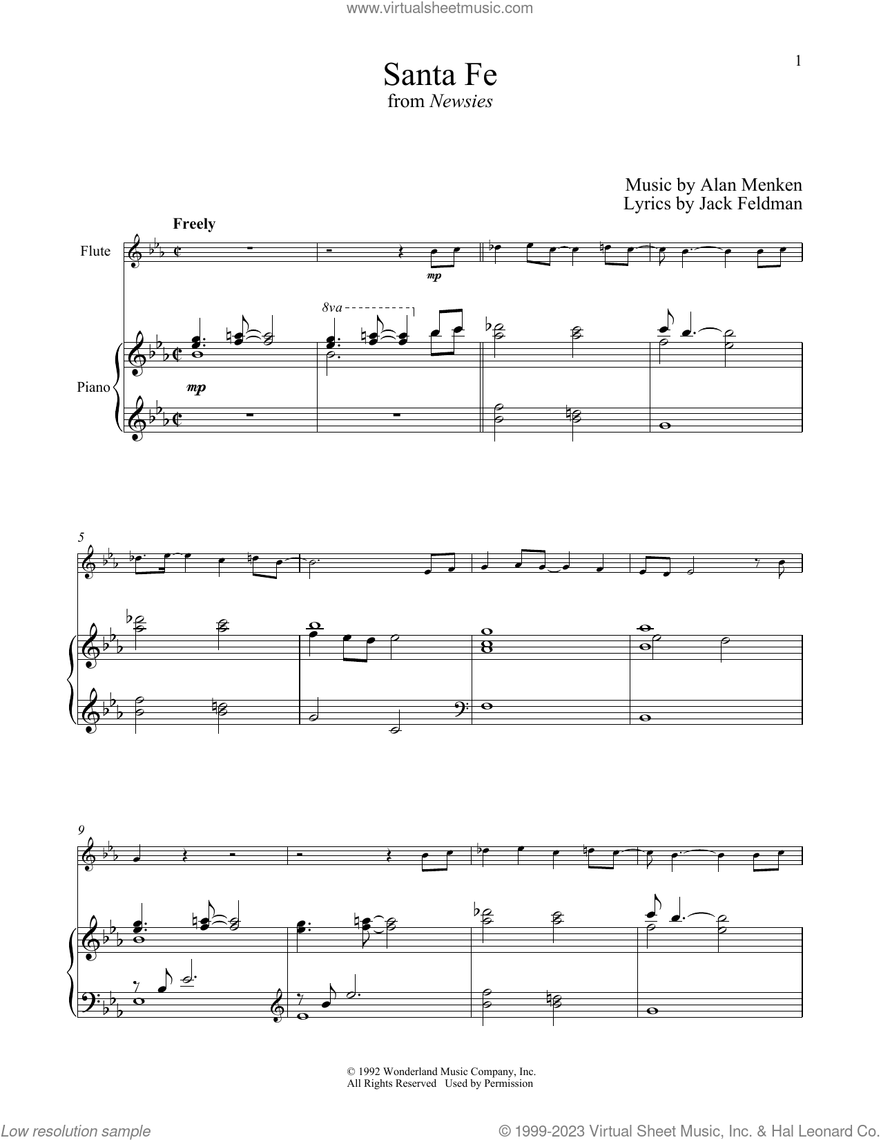 Santa Fe (from Newsies) sheet music for flute and piano (PDF)