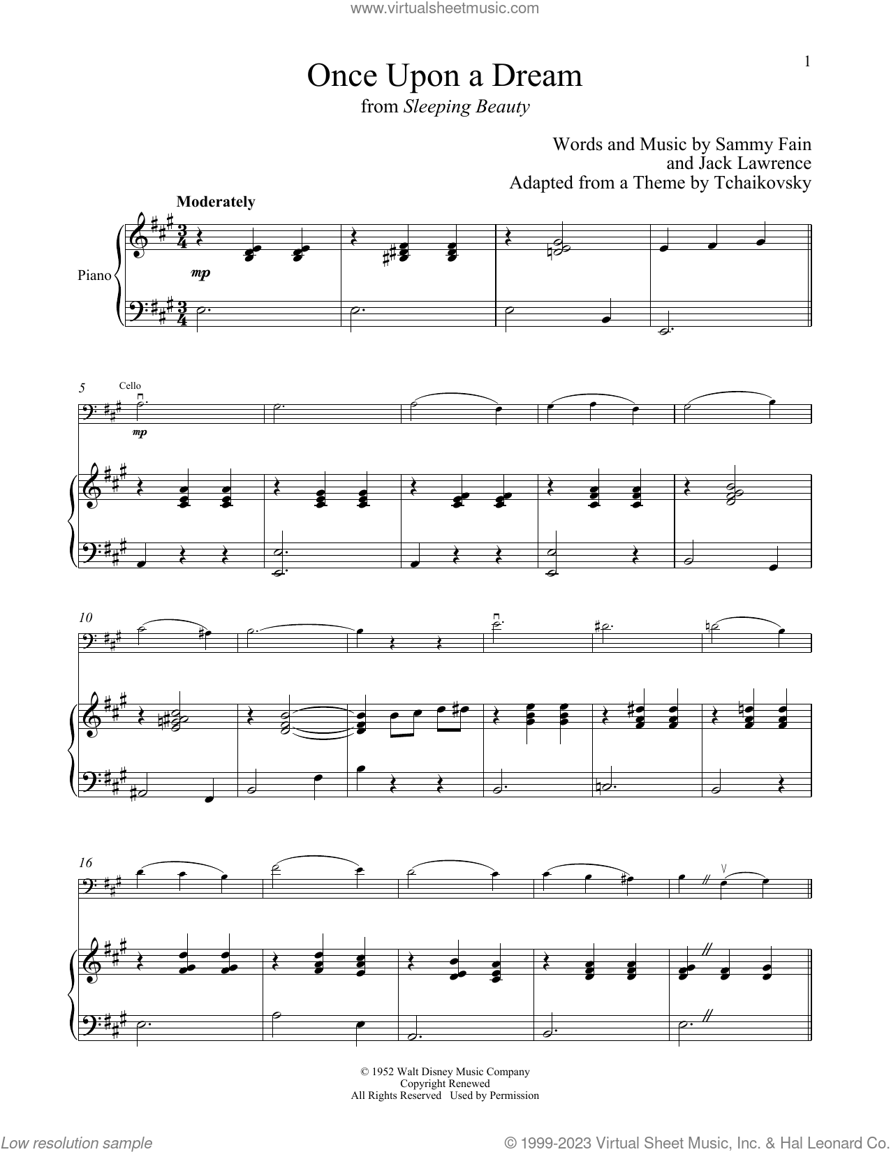 Once Upon A Dream (from Sleeping Beauty) sheet music for cello and piano