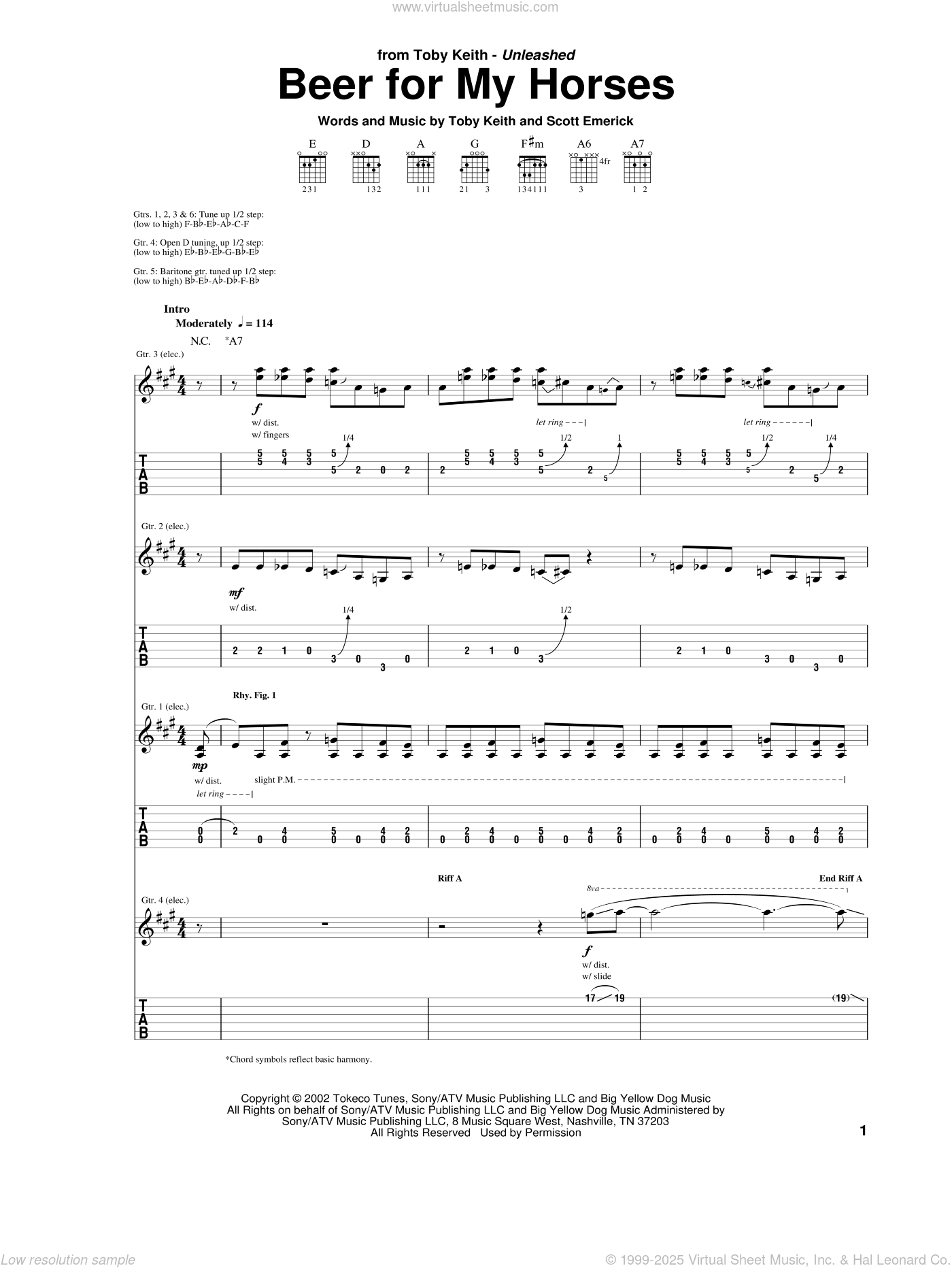 Beer For My Horses sheet music for guitar (tablature) v2