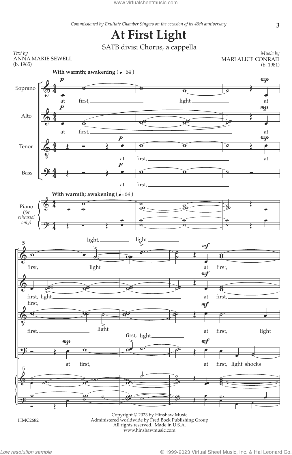 At First Light sheet music for choir (SATB Divisi) (PDF)