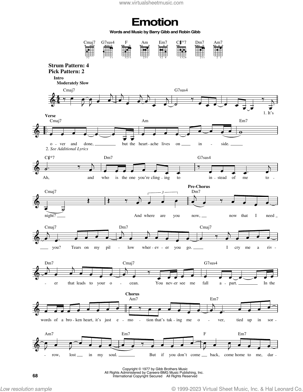 Emotion sheet music for guitar solo (chords) (PDF)