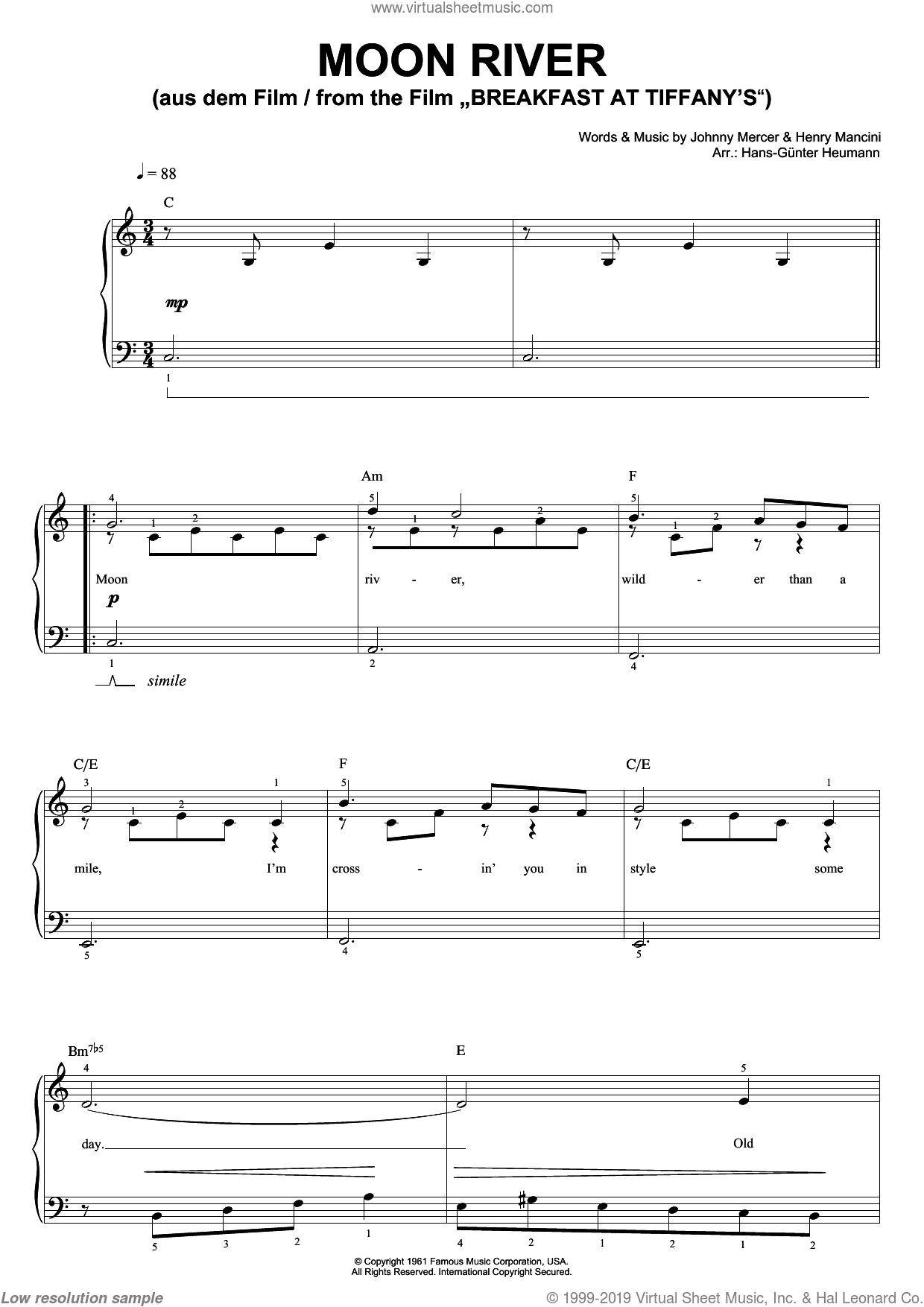 - Moon River, (easy) sheet music for piano solo (PDF)