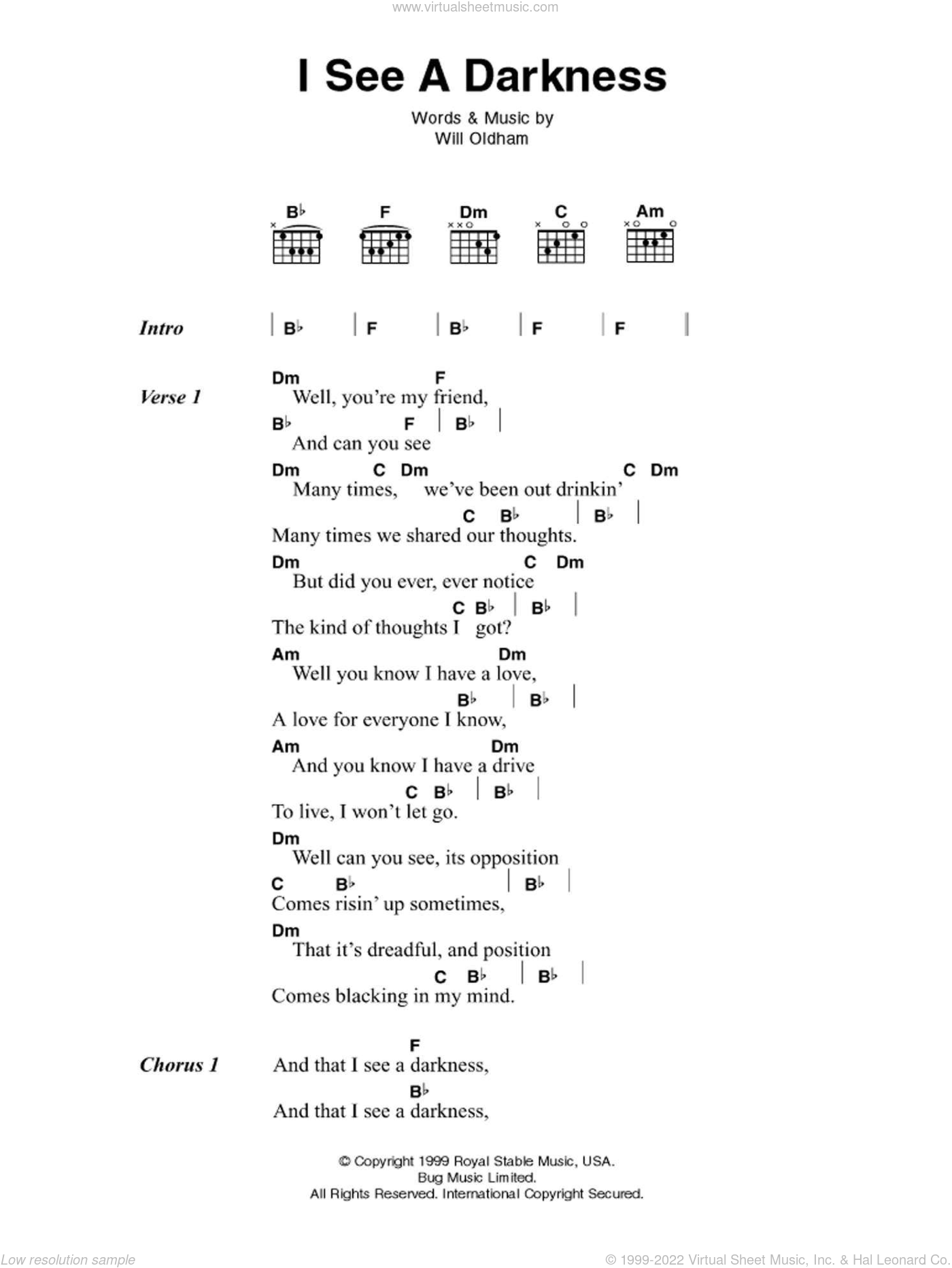 Cyclops kom sammen fritid I See A Darkness sheet music for guitar (chords) (PDF)