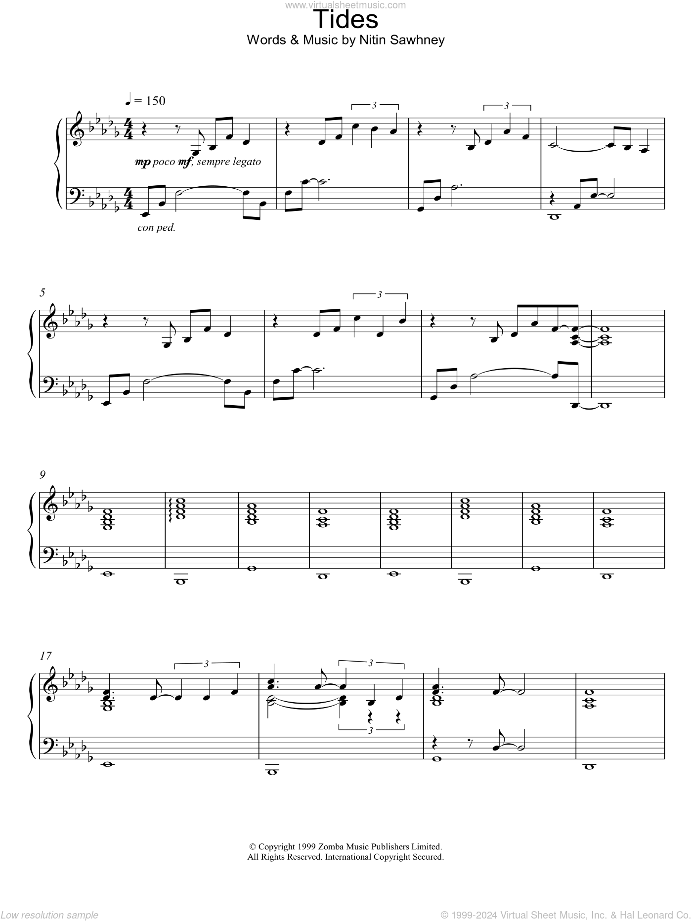 Sawhney - Tides sheet music for piano solo [PDF-interactive]