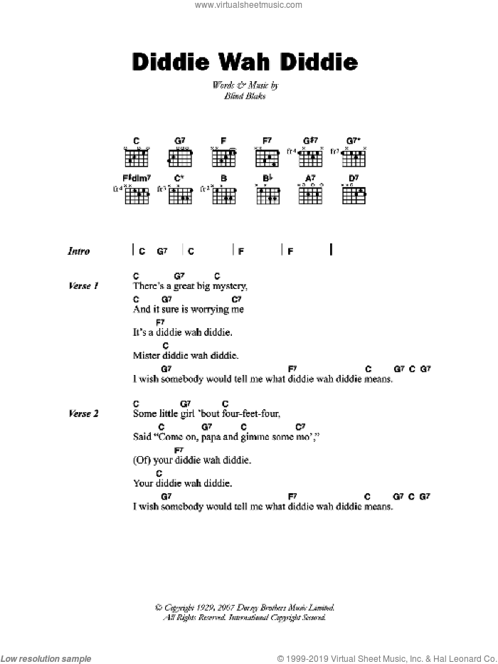 Diddie Wah Diddie sheet music for guitar (chords) (PDF)
