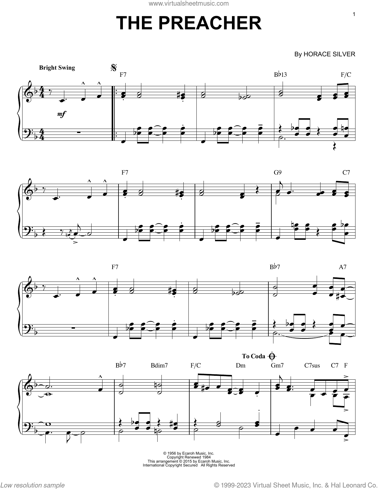 The Preacher (arr. Brent Edstrom) sheet music for piano solo v2