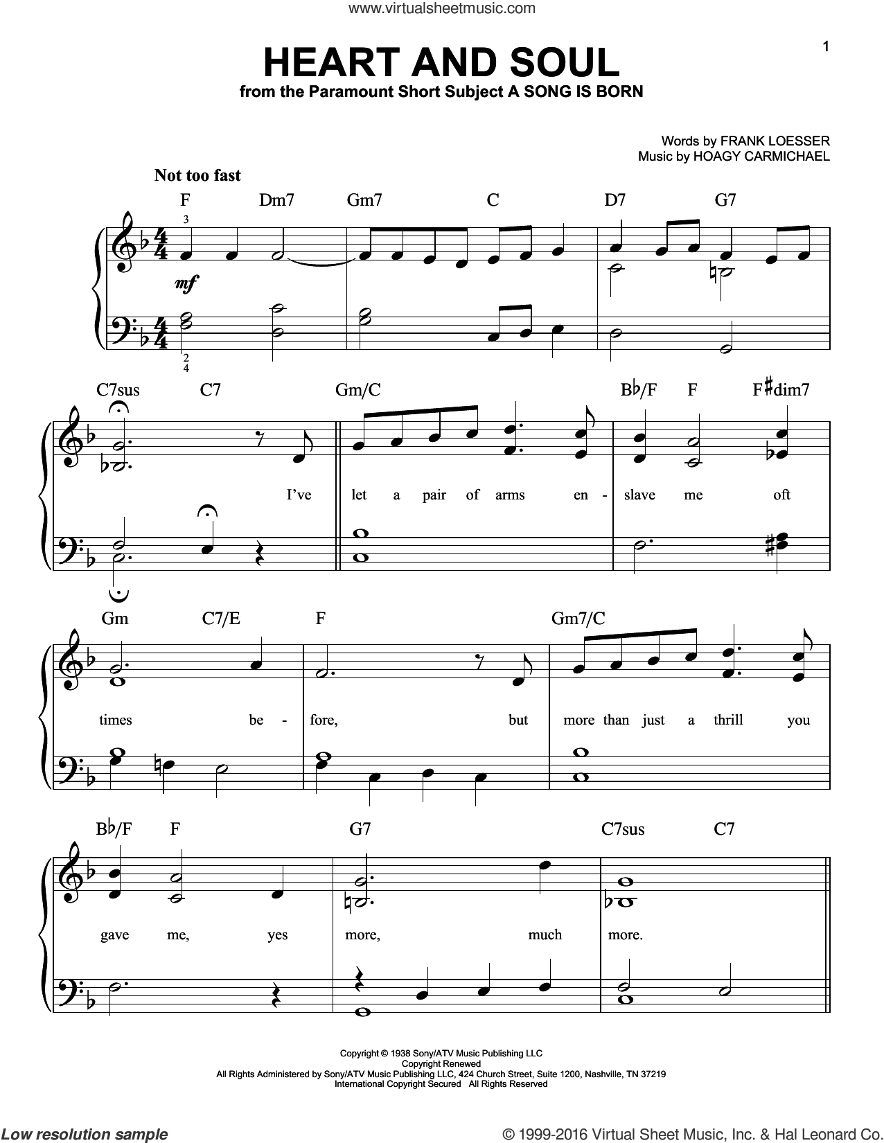 Heart And Soul, (easy) sheet music for piano solo (PDF)