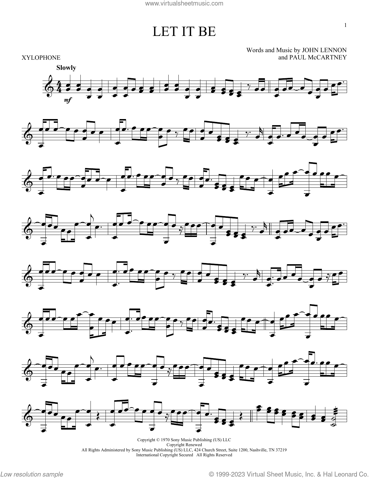 Let It Be sheet music for Xylophone Solo (xilofone, xilofono, silofono)
