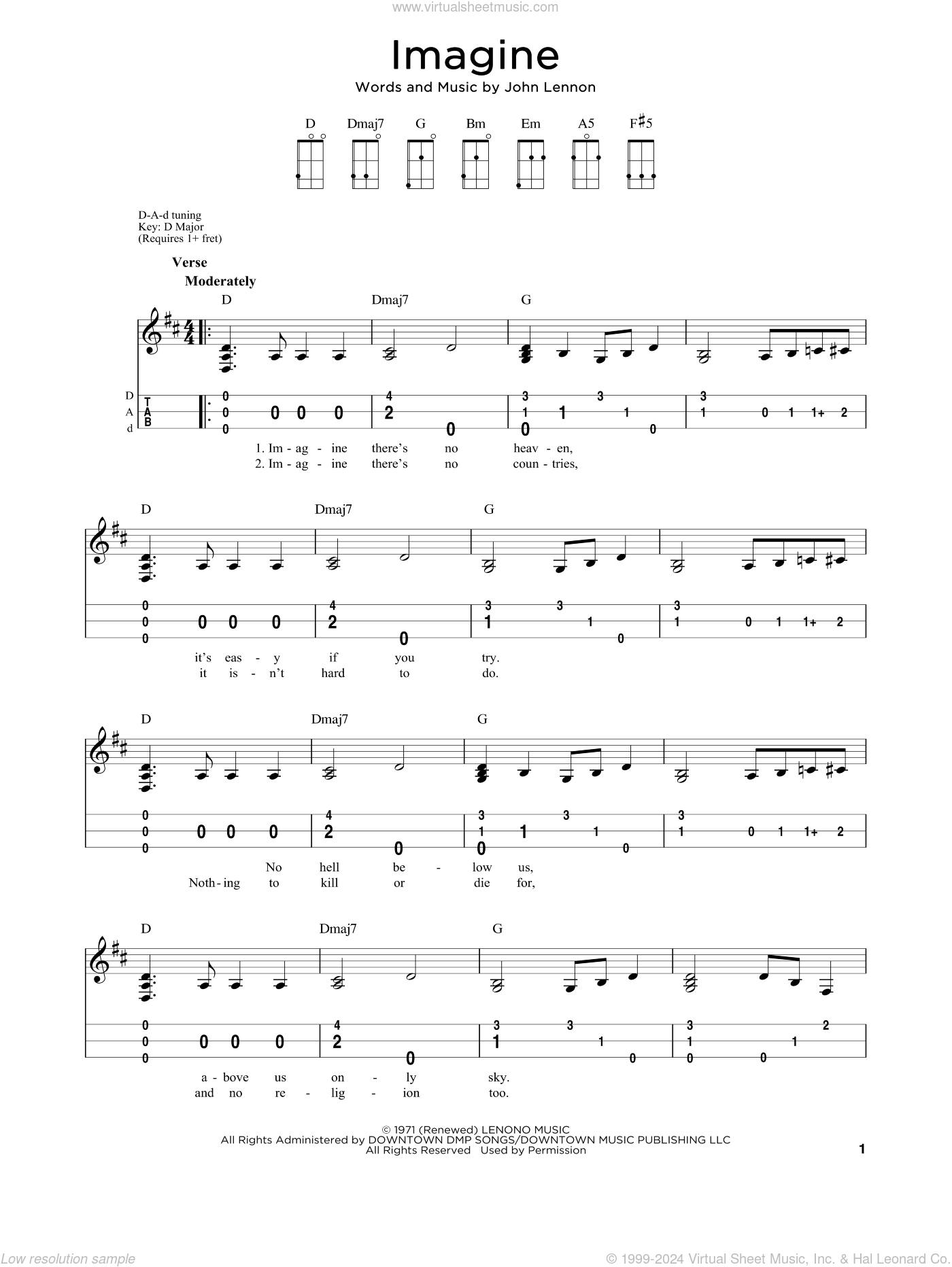 Imagine (arr. Steven B. Eulberg) sheet music for dulcimer solo