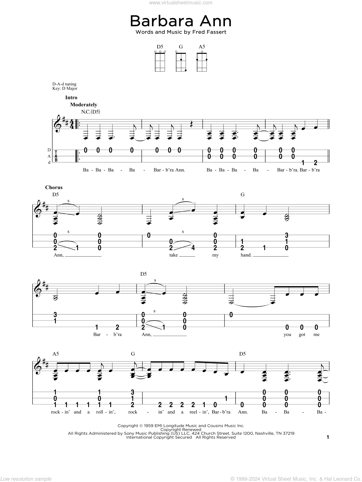 Barbara Ann sheet music for dulcimer solo (PDF)