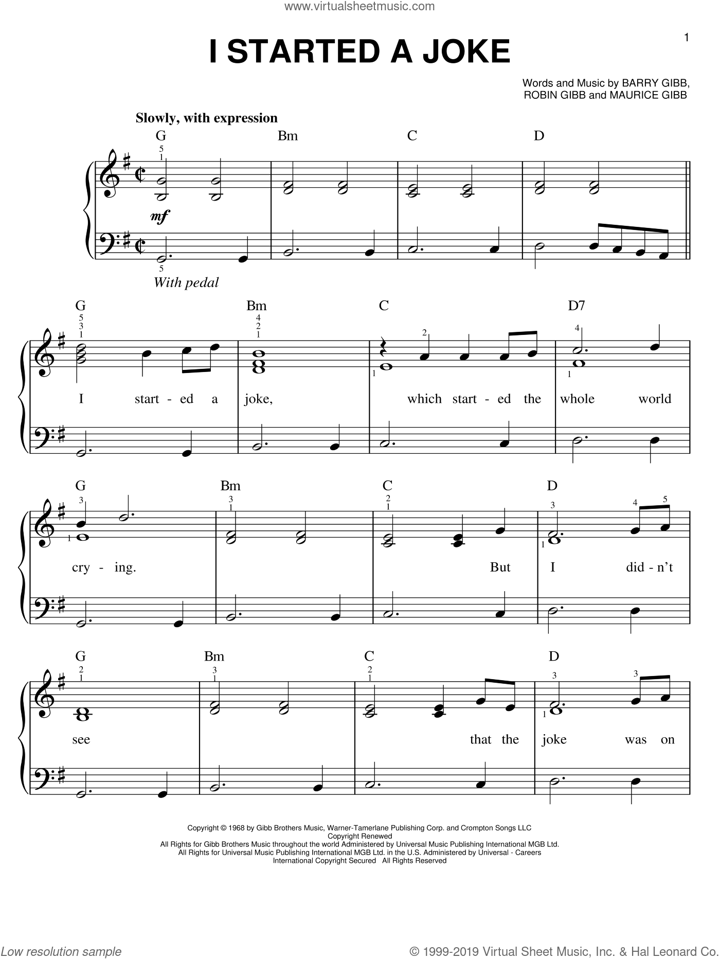 Free sheet music preview of I Started A Joke for piano solo by Bee Gees.