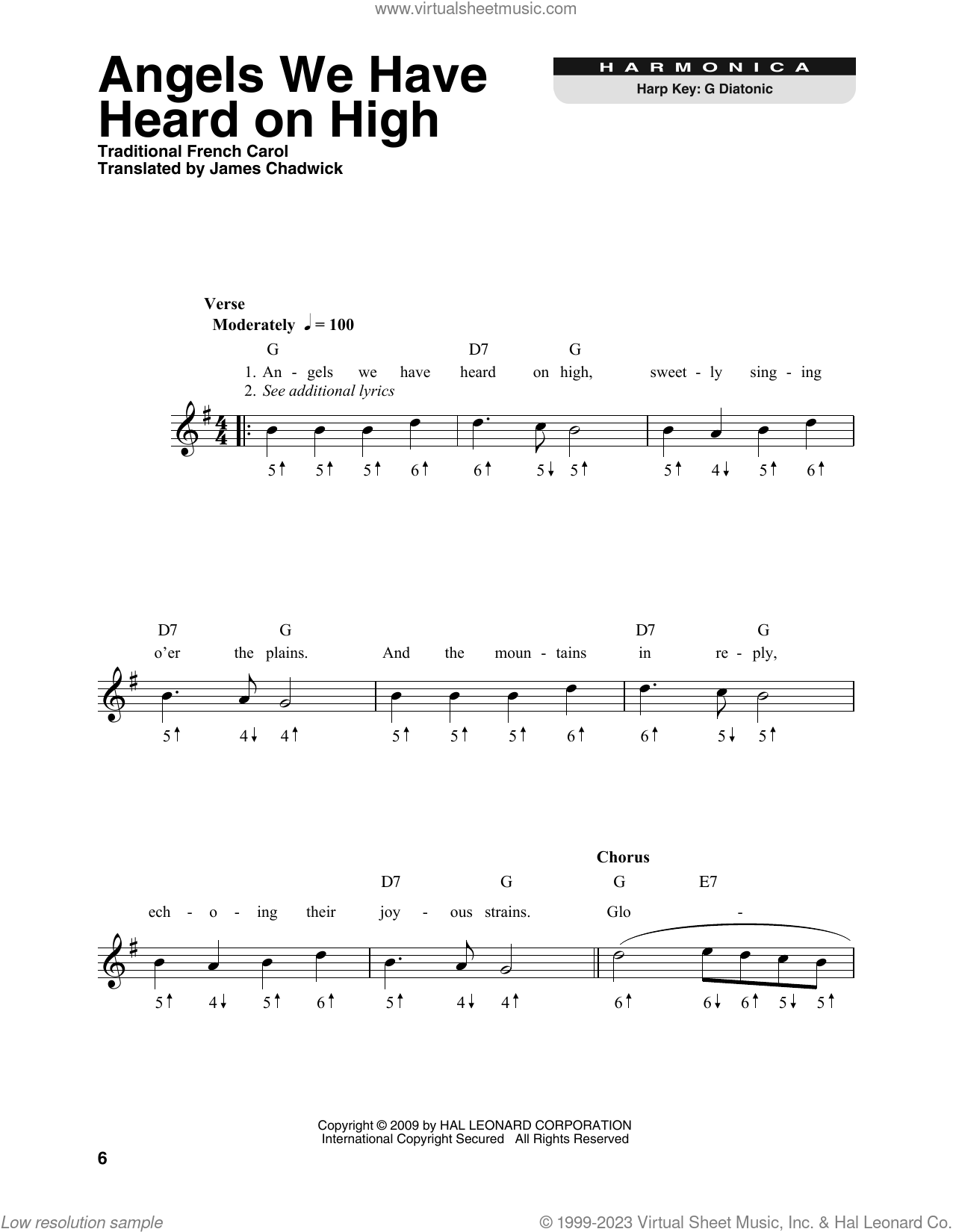 Angels We Have Heard On High sheet music for harmonica solo (PDF)