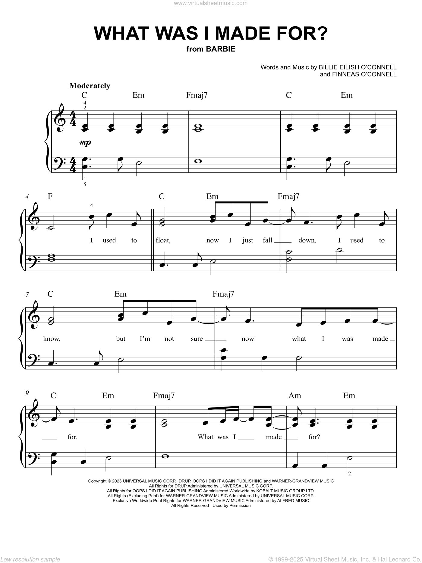 What Was I Made For? (from Barbie), (easy) sheet music for piano solo