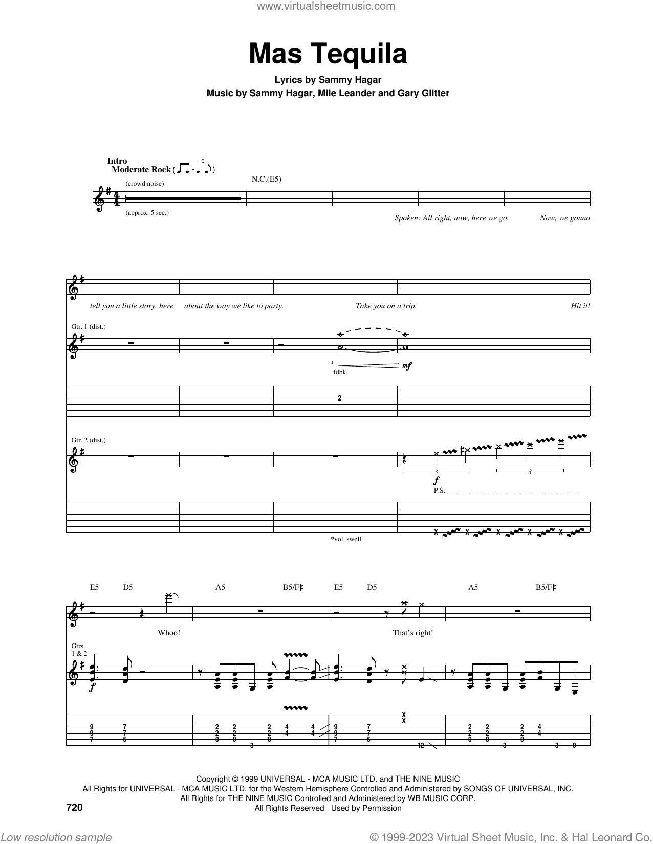 Mas Tequila sheet music for guitar (tablature) (PDF)