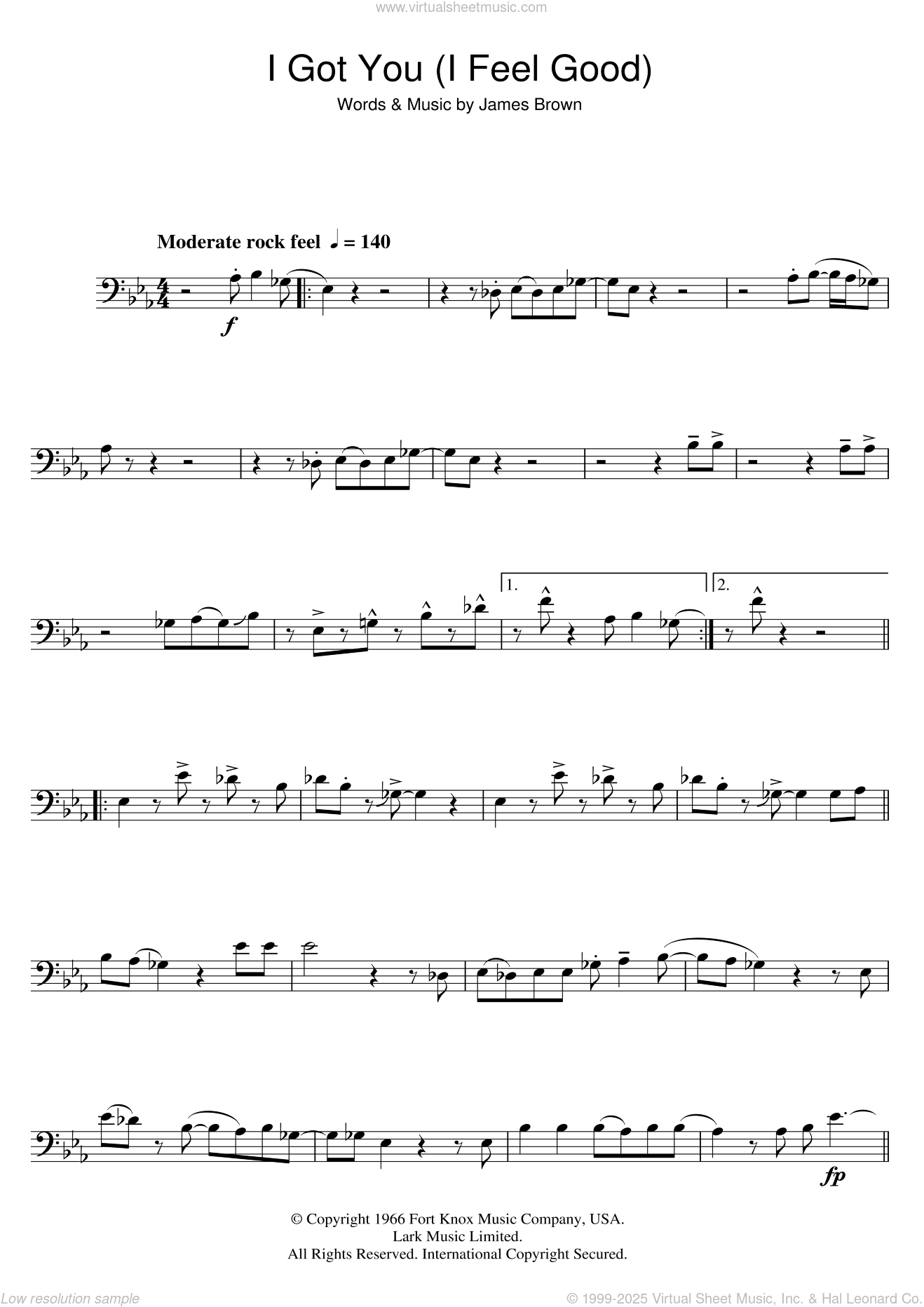 I Got You (I Feel Good) sheet music for trombone solo (PDF)