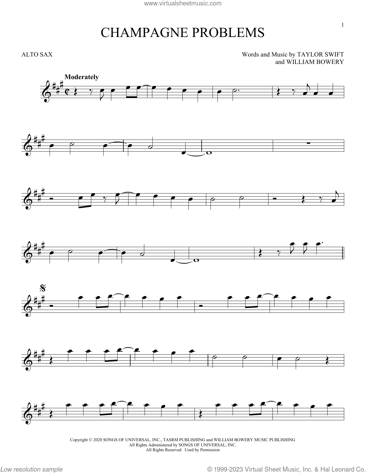 Champagne Problems Sheet Music For Alto Saxophone Solo PDF 