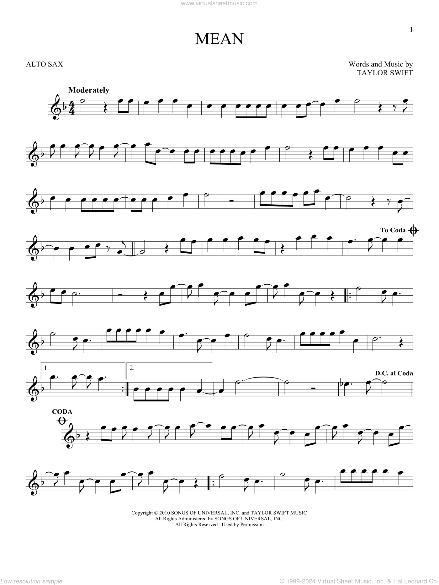Mean sheet music for alto saxophone solo (PDFinteractive)