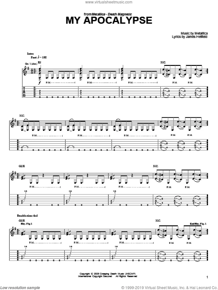 Download Digital Sheet Music of Metallica for Guitar notes and 