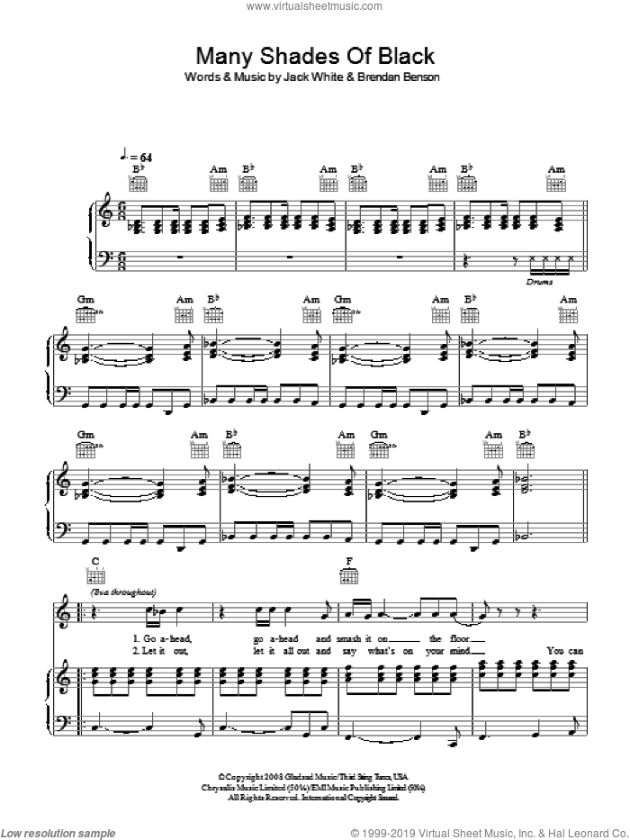 Many Shades Of Black sheet music for voice, piano or guitar (PDF)