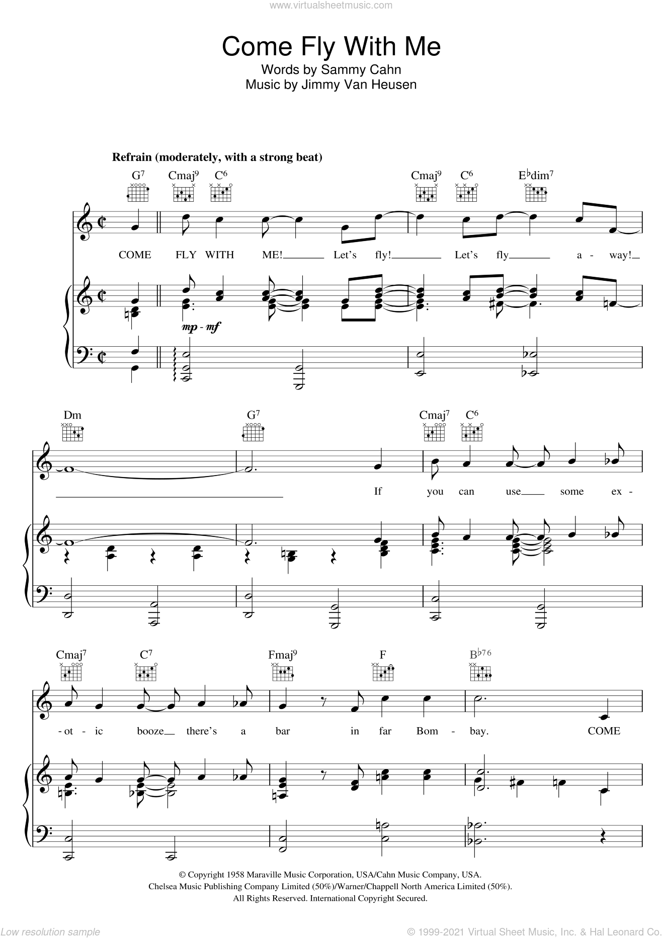 Sinatra Come Fly With Me Sheet Music For Voice Piano Or Guitar
