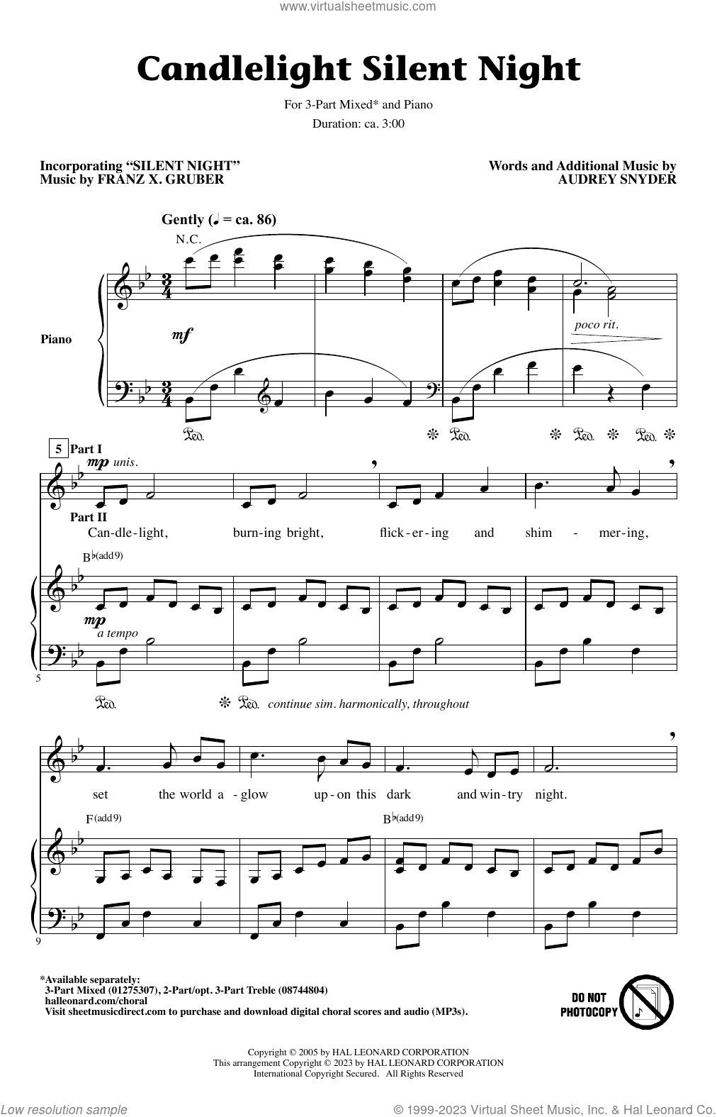 Candlelight Silent Night sheet music for choir (3-Part Mixed)