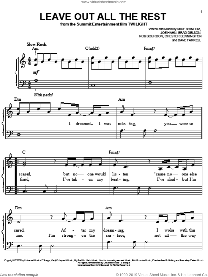 Park Leave Out All The Rest Sheet Music For Piano Solo Pdf