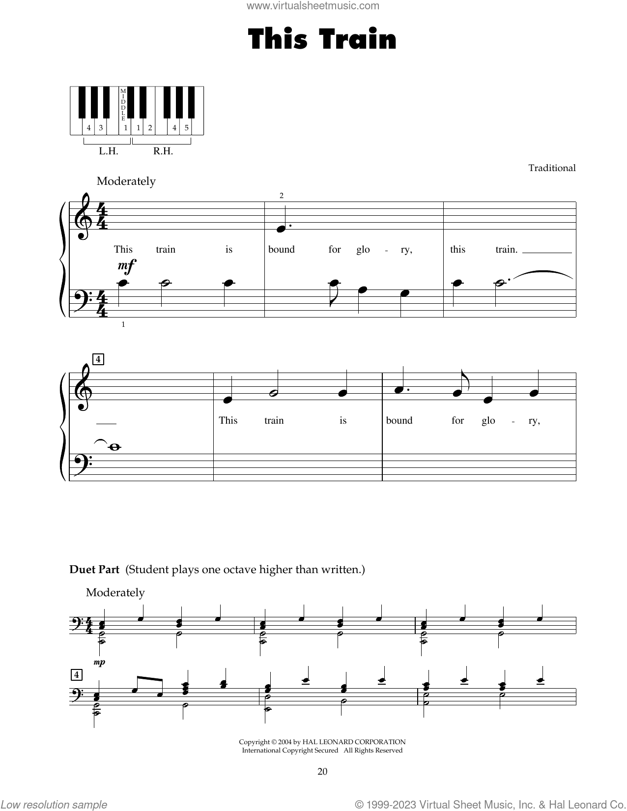 This Train sheet music (beginner) for piano solo (5-fingers)