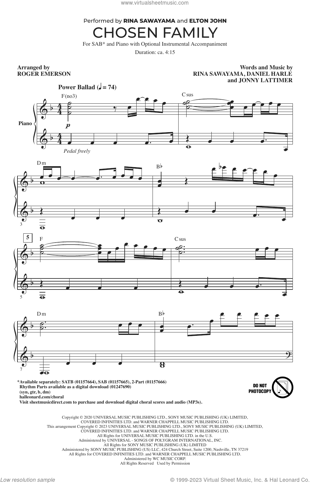 Chosen Family (arr. Roger Emerson) sheet music for choir (SAB: soprano ...