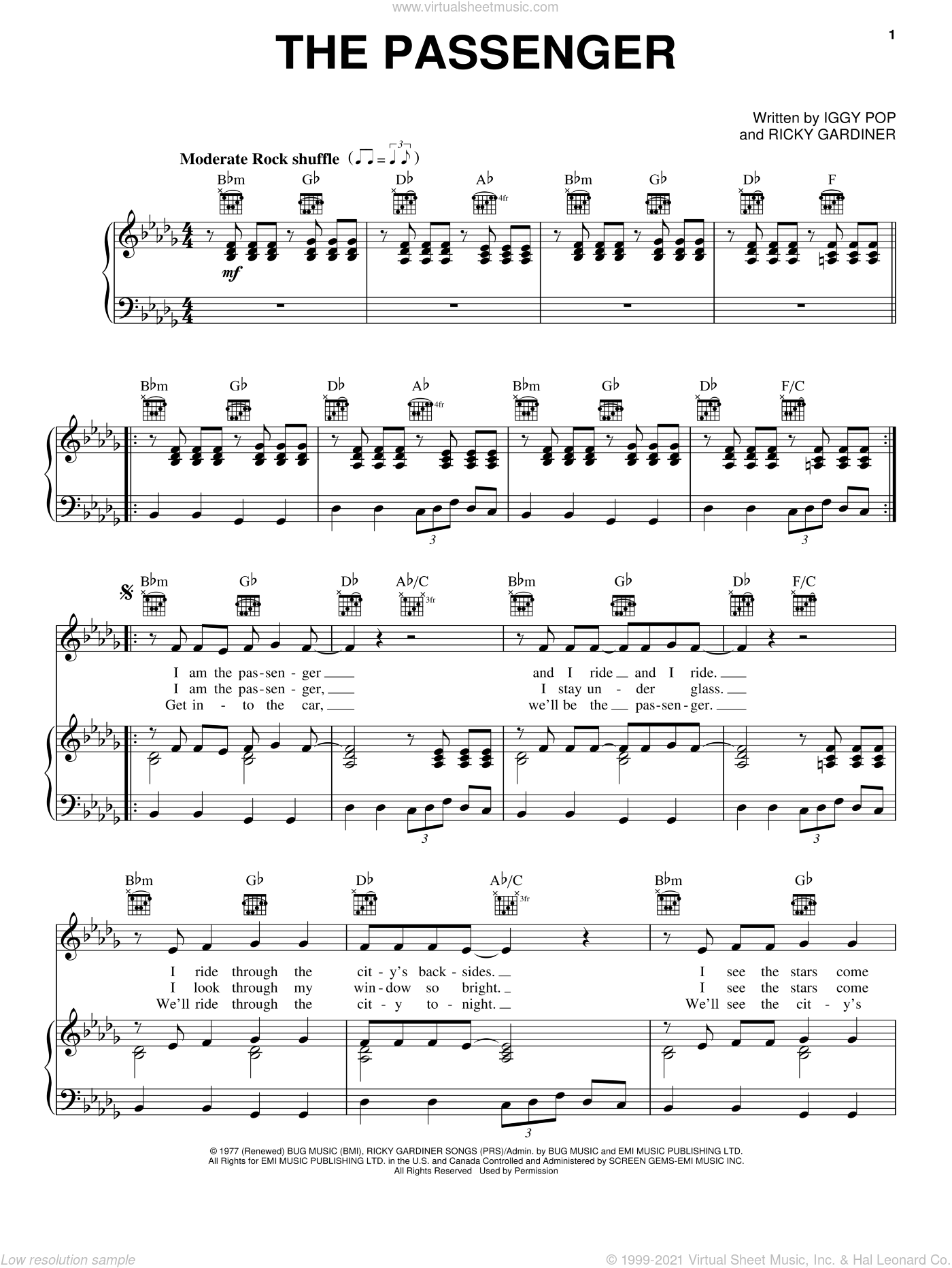 lanthaan Onaangenaam Vlek The Passenger sheet music for voice, piano or guitar (PDF)