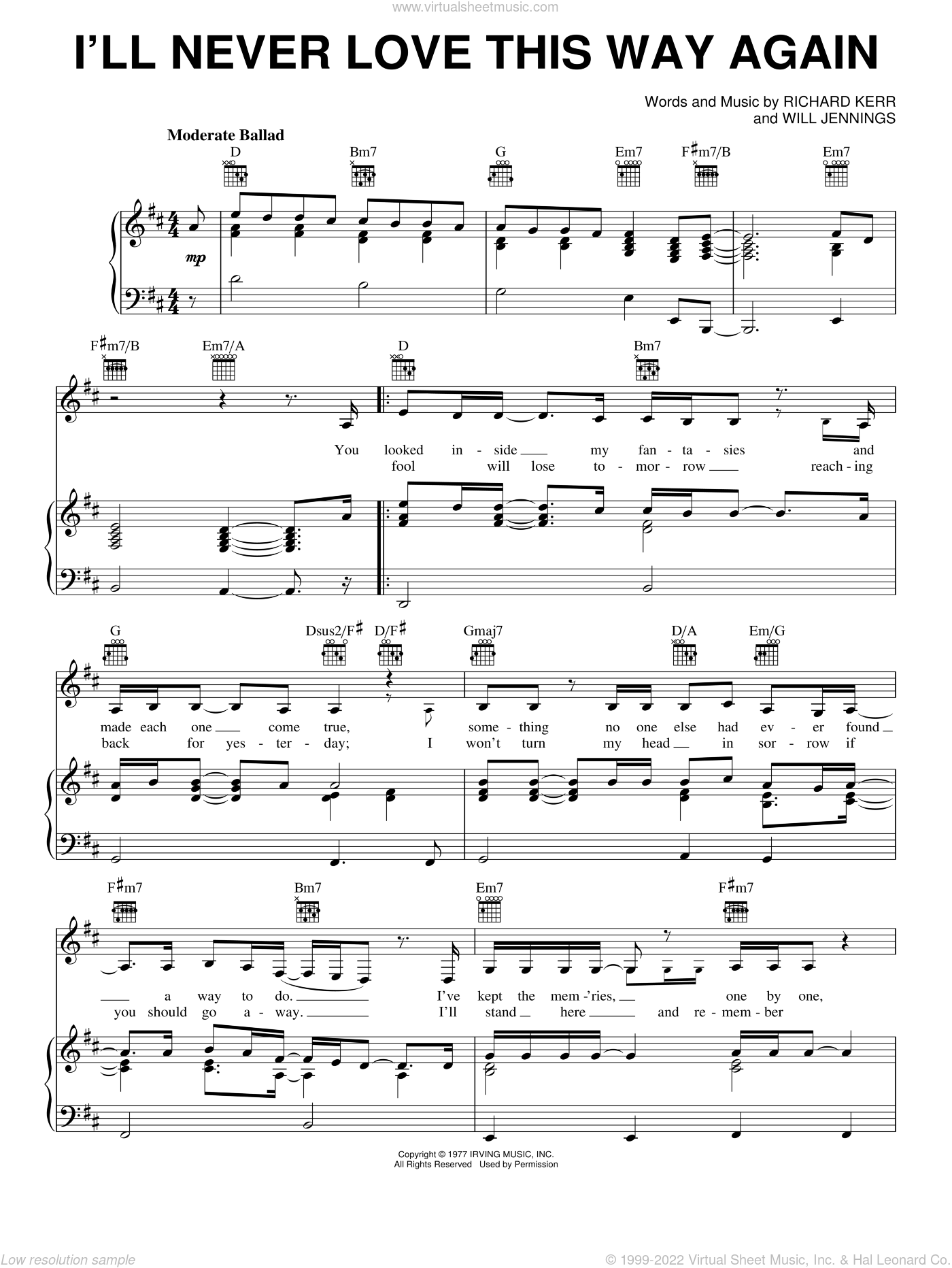 Warwick - I'll Never Love This Way Again sheet music for voice, piano