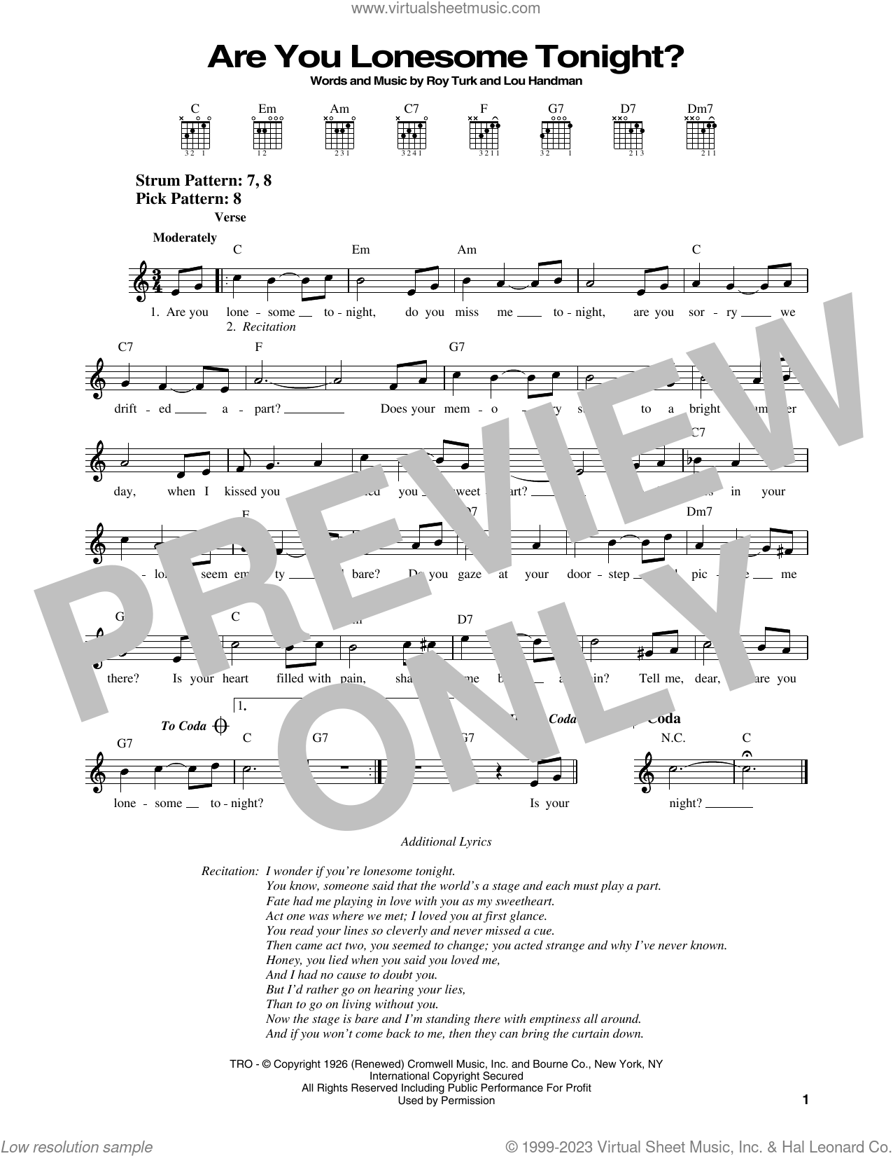 Are You Lonesome Tonight sheet music for guitar solo chords