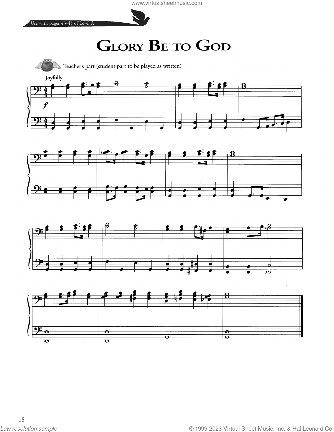Glory Be To God sheet music for piano solo (method) (PDF)