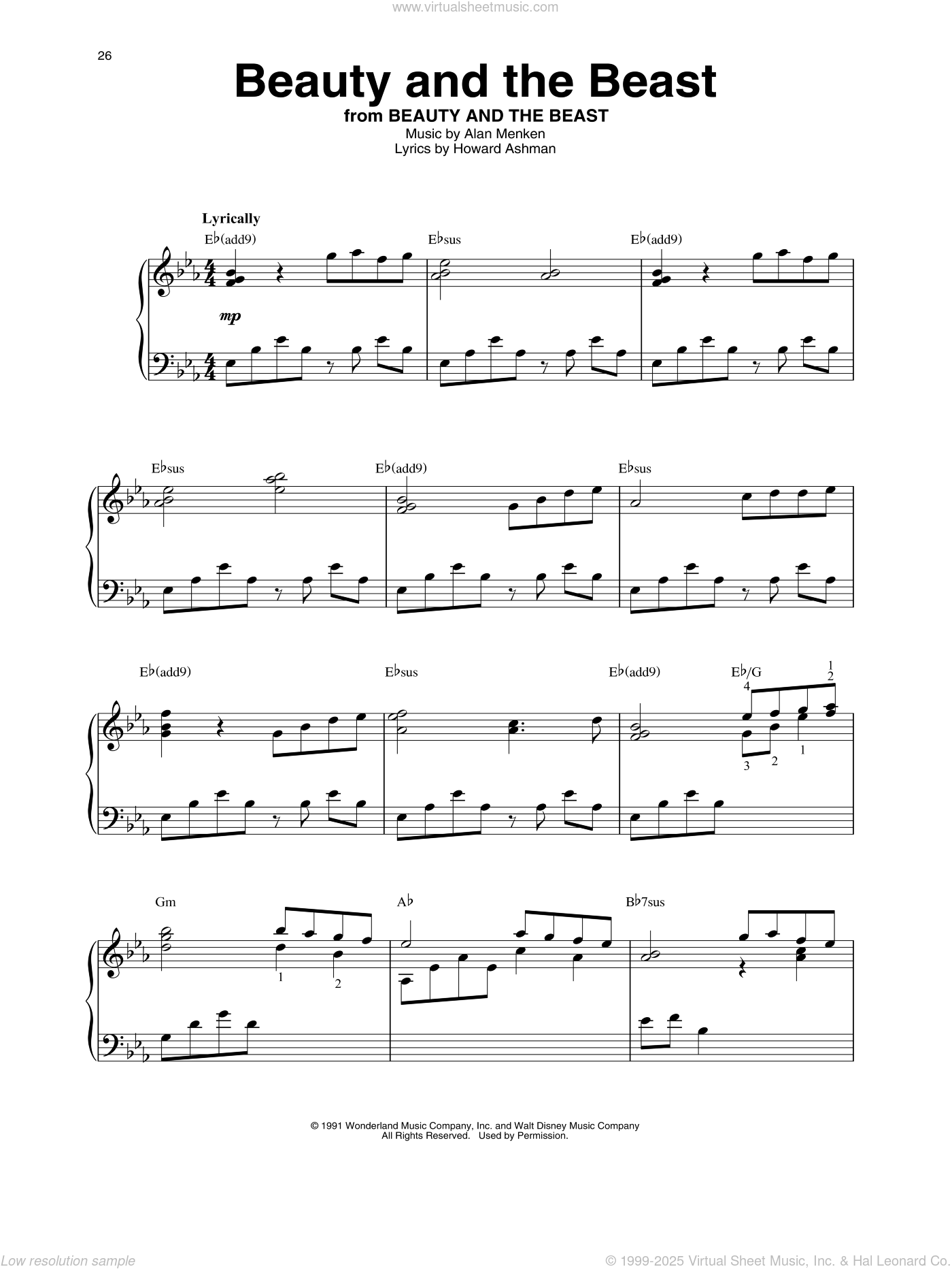 Beauty And The Beast sheet music for harp solo (PDF)