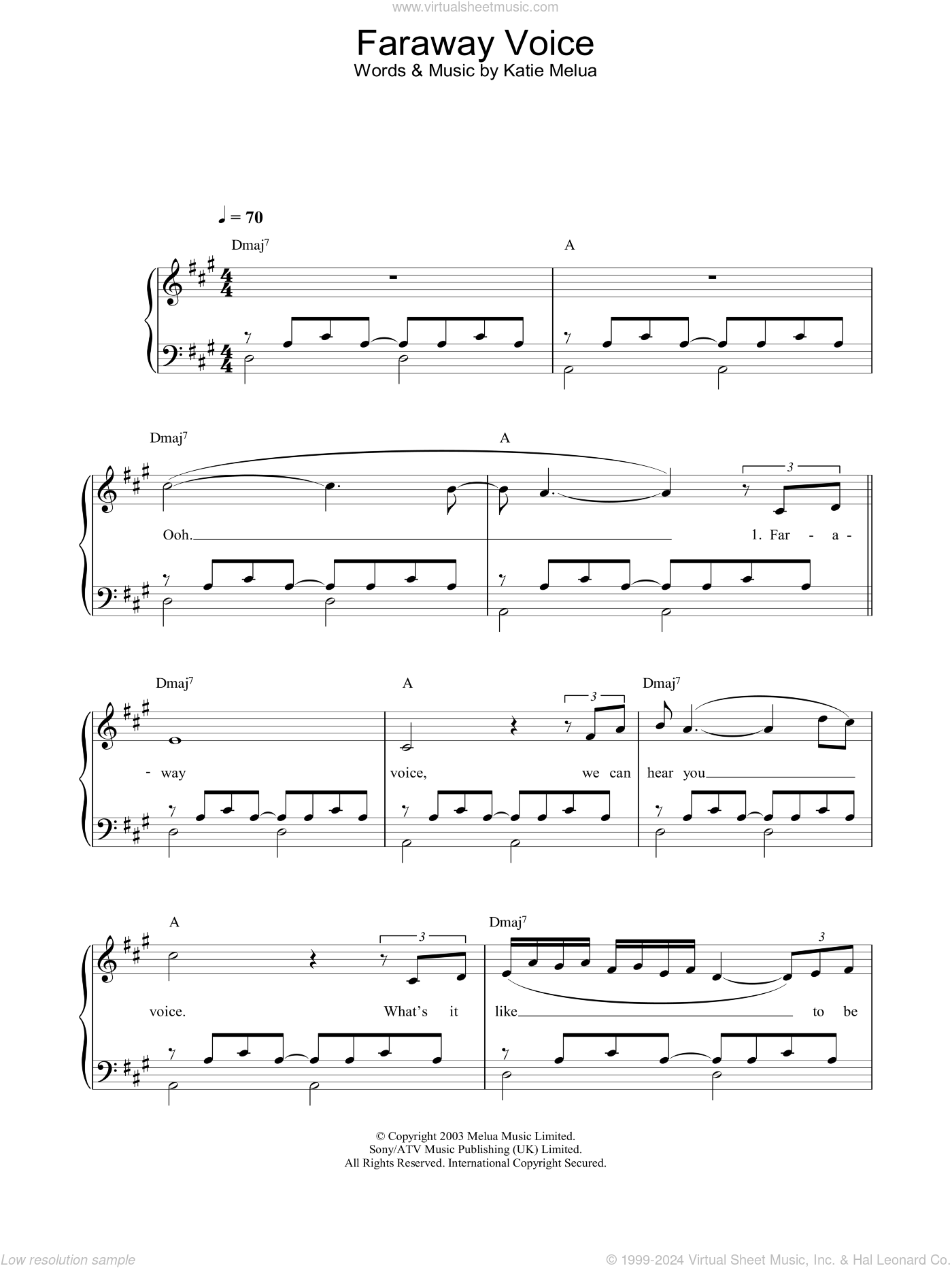 Faraway Voice sheet music for piano solo (PDF)