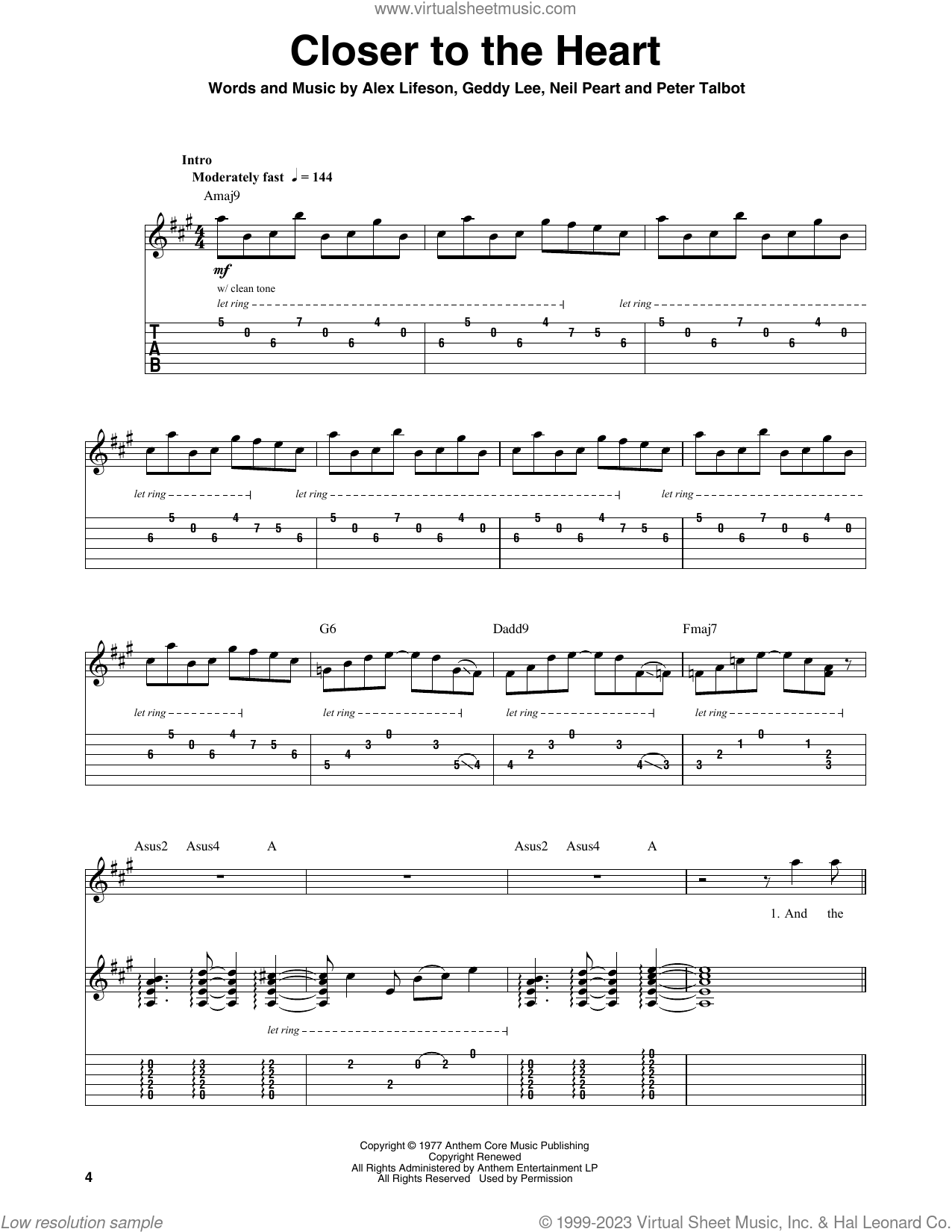 Closer To The Heart sheet music for guitar (tablature, play-along)