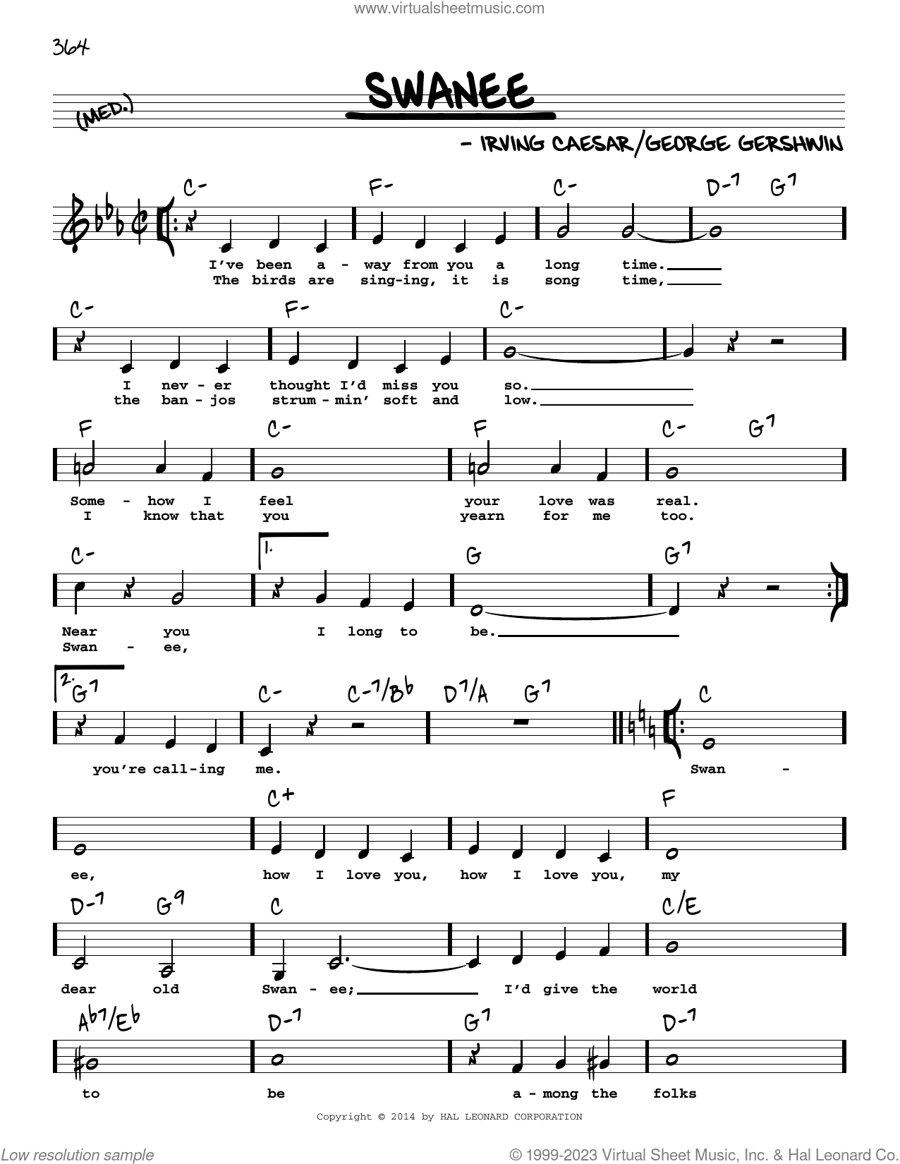 Swanee (Low Voice) sheet music (real book with lyrics, (Low Voice) (low