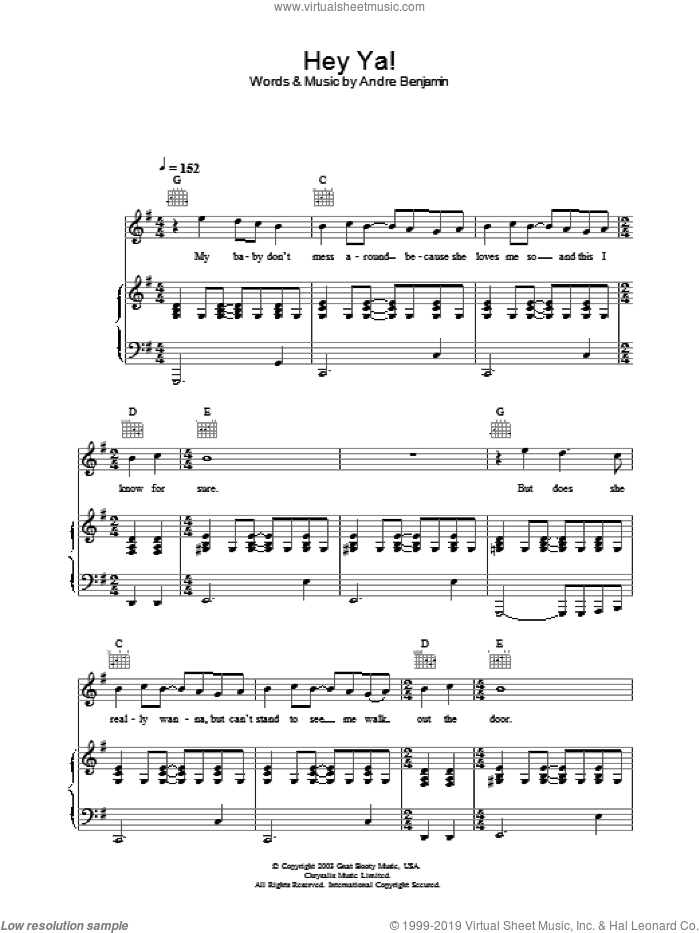 Outkast Hey Ya Sheet Music For Voice Piano Or Guitar V2